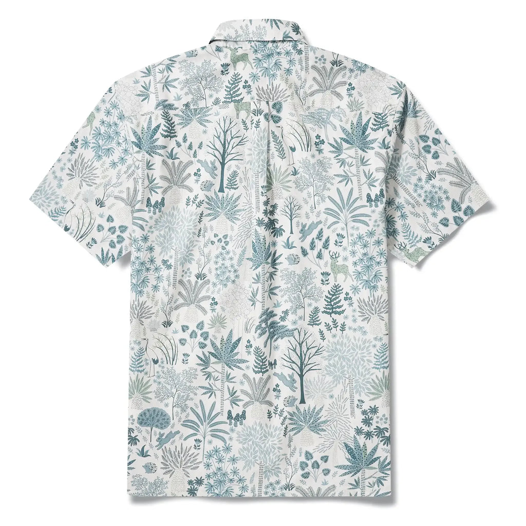 Men's Hawaiian Shirt Short Sleeve Button-down 100% Cotton Blue Aloha Whispering Forest Tales By Cigar