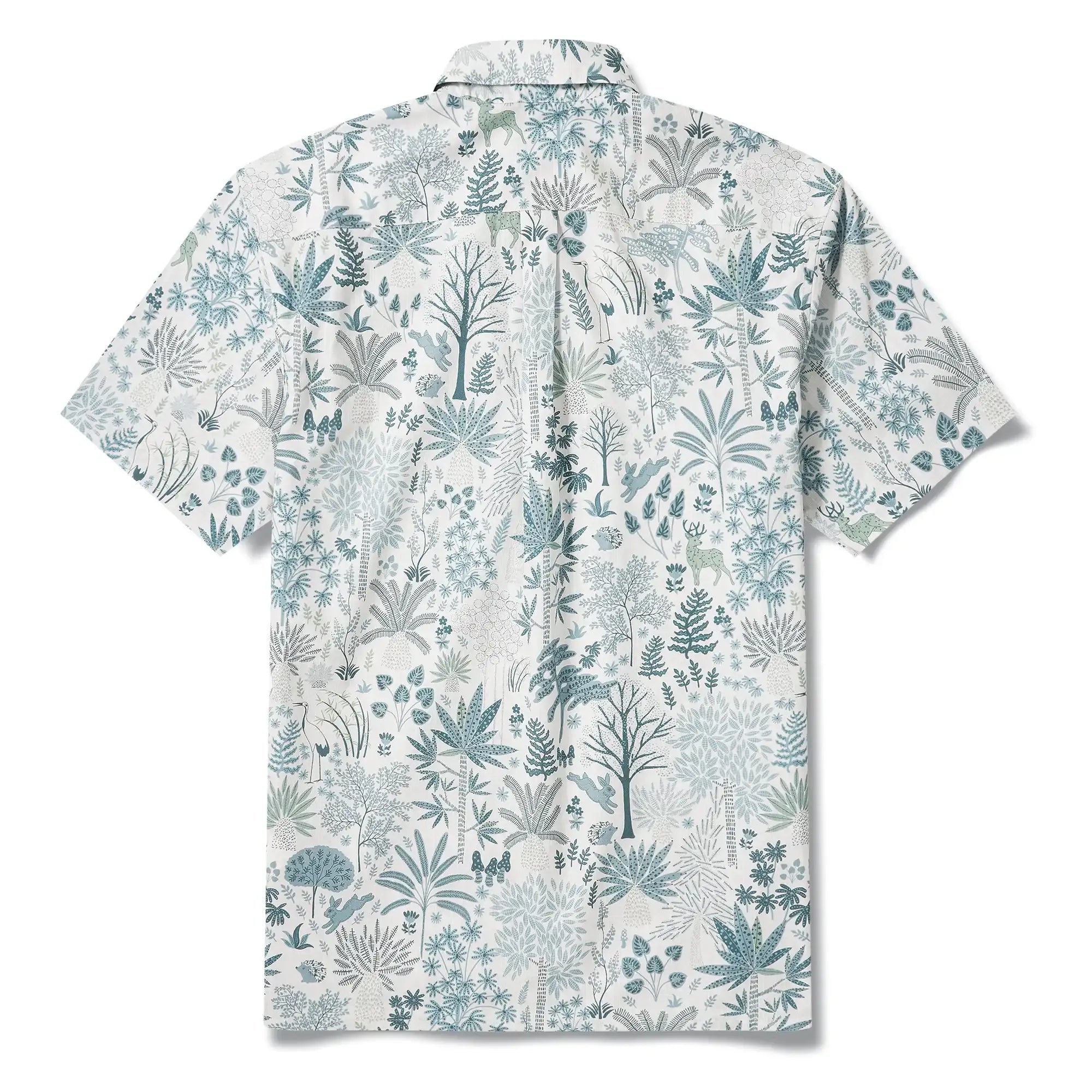 Men's Hawaiian Shirt Short Sleeve Button-down 100% Cotton Blue Aloha Whispering Forest Tales By Cigar