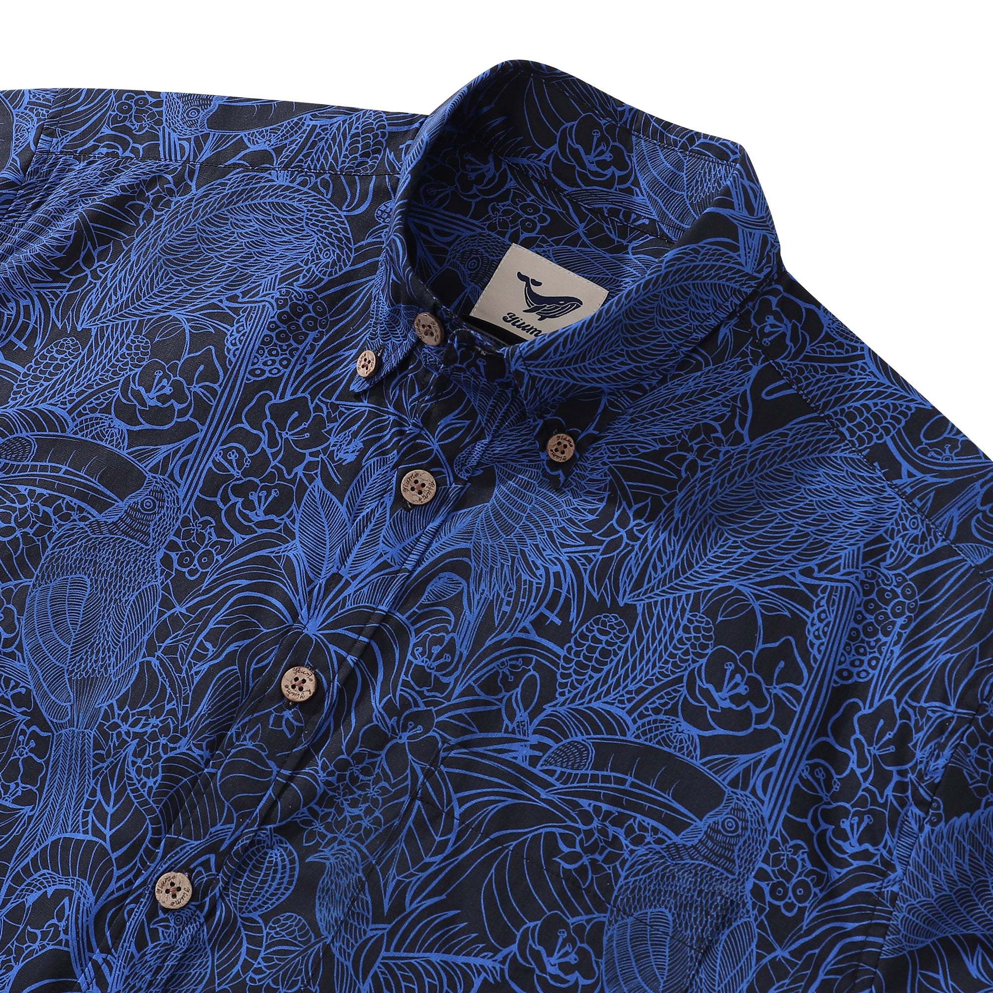 Dark Blue Tropical Hawaiian Shirt For Men Short Sleeve Button-down Shirt 100% Cotton Shirt By Sun