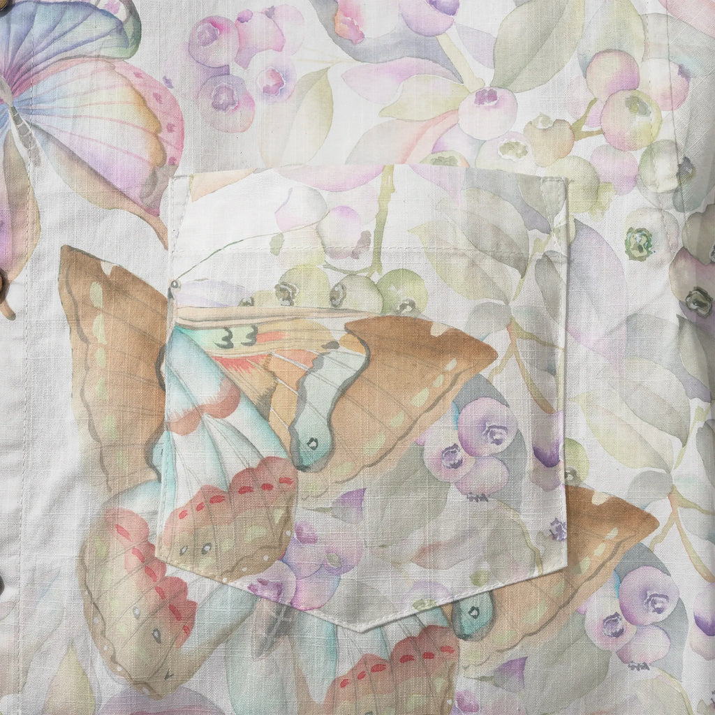 LeosWare® Men's Hawaiian Shirt Short Sleeve Button-up 100% Cotton Yellow Aloha Butterflies In The Garden By Huan huan