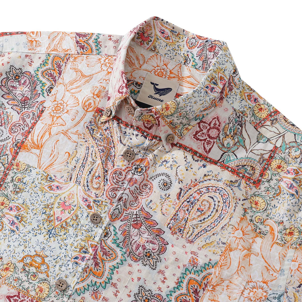 1950s Hawaiian Shirt For Men Poetic Patchwork Button-down Shirt Short Sleeve 100% Cotton Aloha Shirt By Yeti