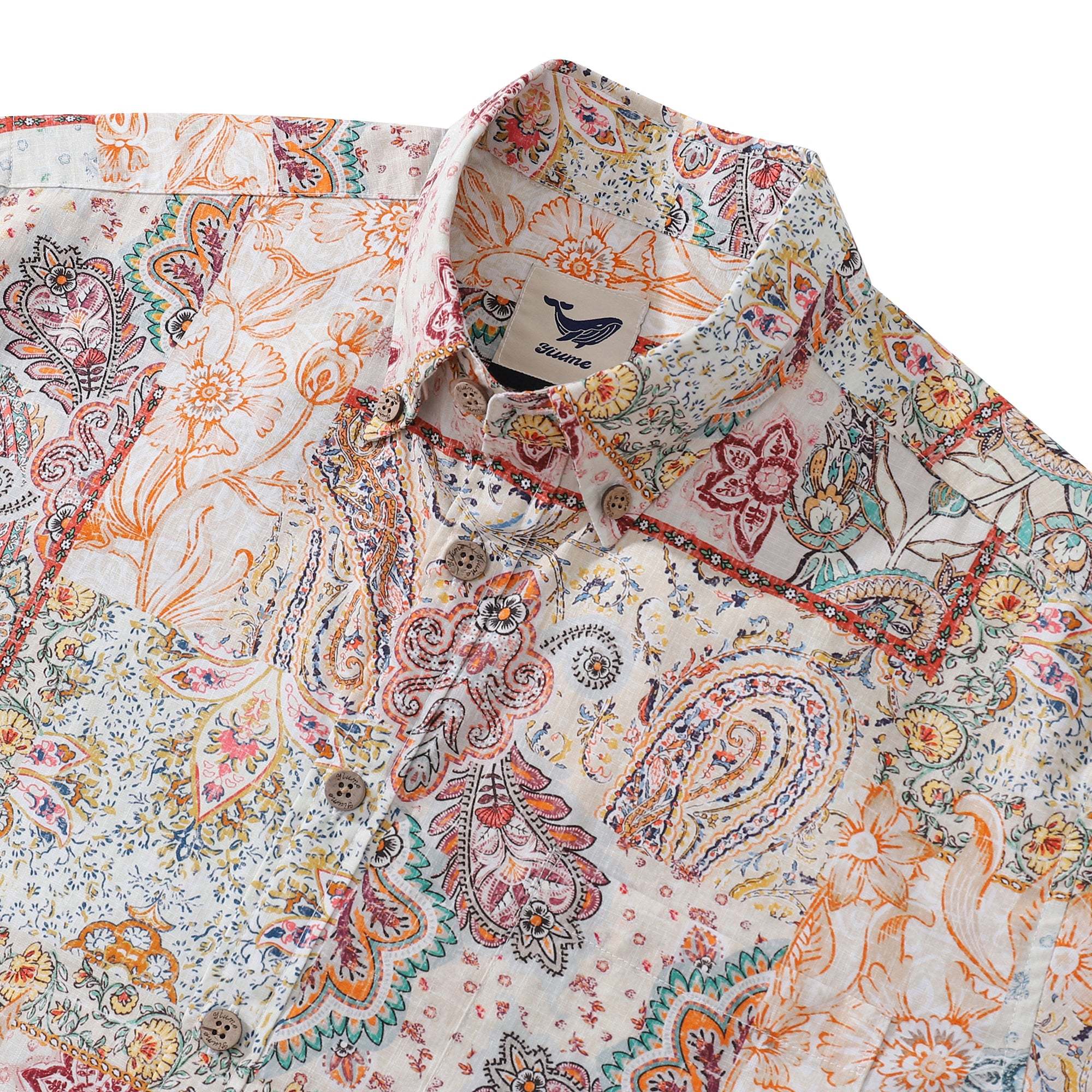 1950s Hawaiian Shirt For Men Poetic Patchwork Button-down Shirt Short Sleeve 100% Cotton Aloha Shirt By Yeti
