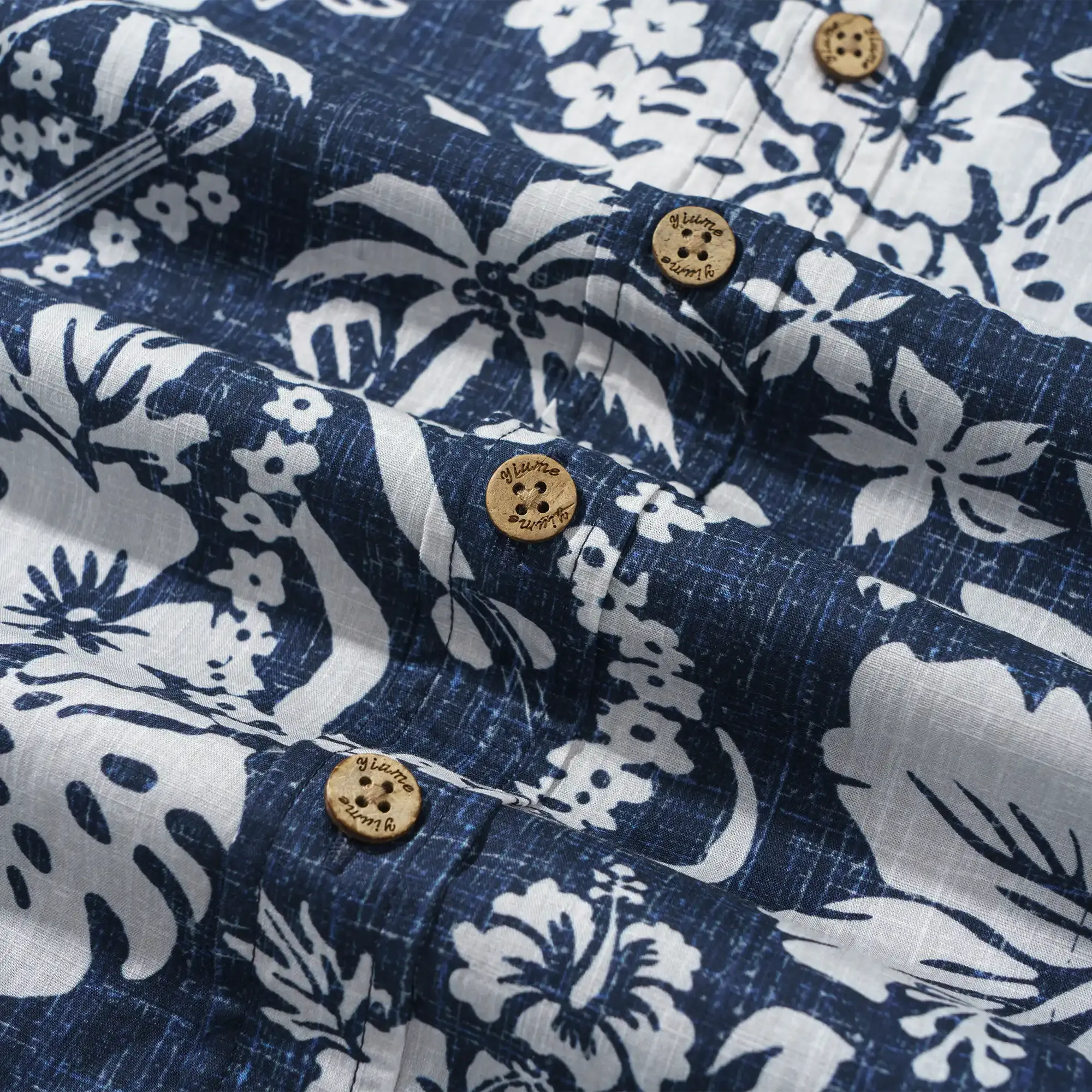 Men's Hawaiian Shirt Short Sleeve Button-down 100% Cotton Blue Aloha Island Ukulele By DUDU