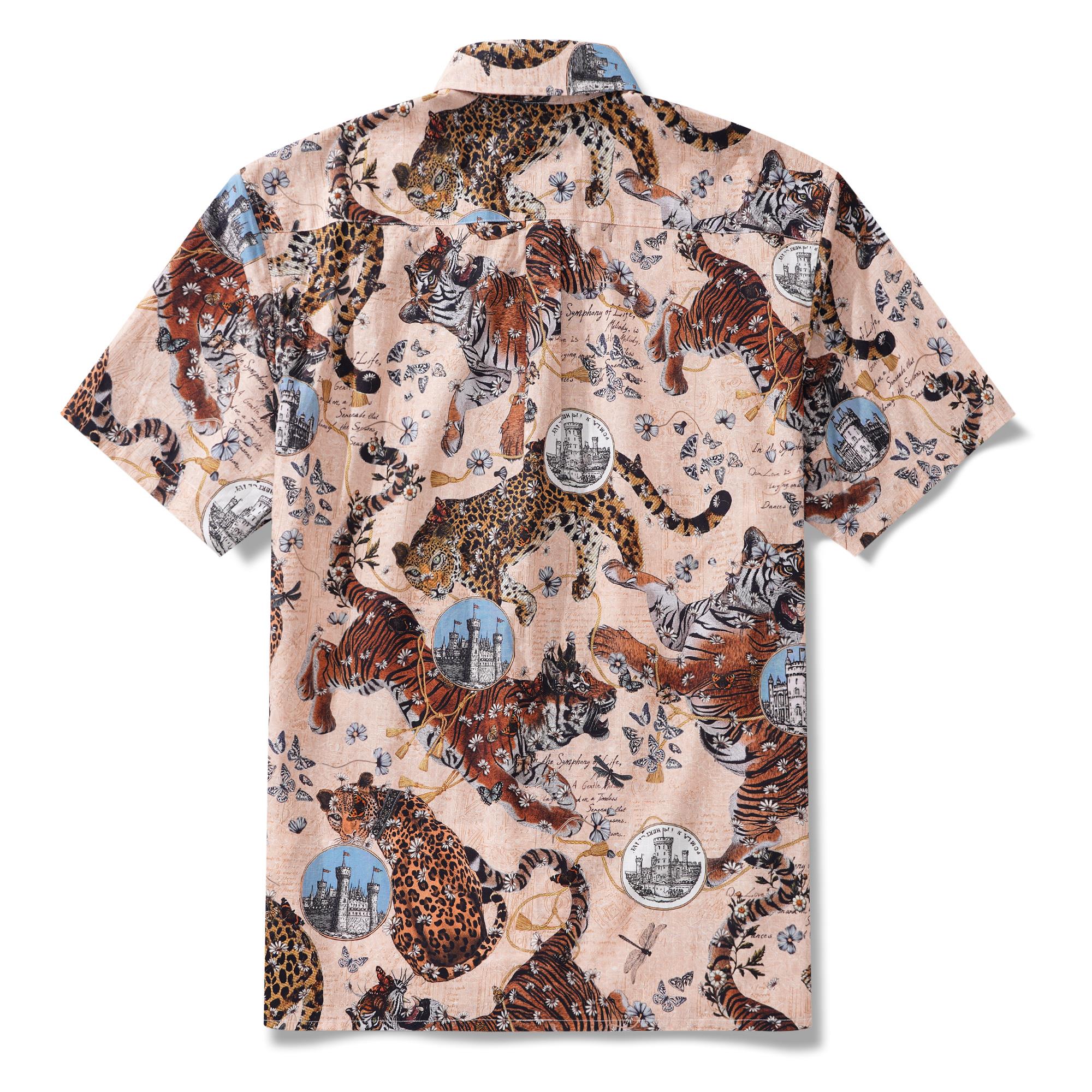 Men's Hawaiian Shirt Short Sleeve Button-down 100% Cotton Beige Aloha Wild Romance By Zeke