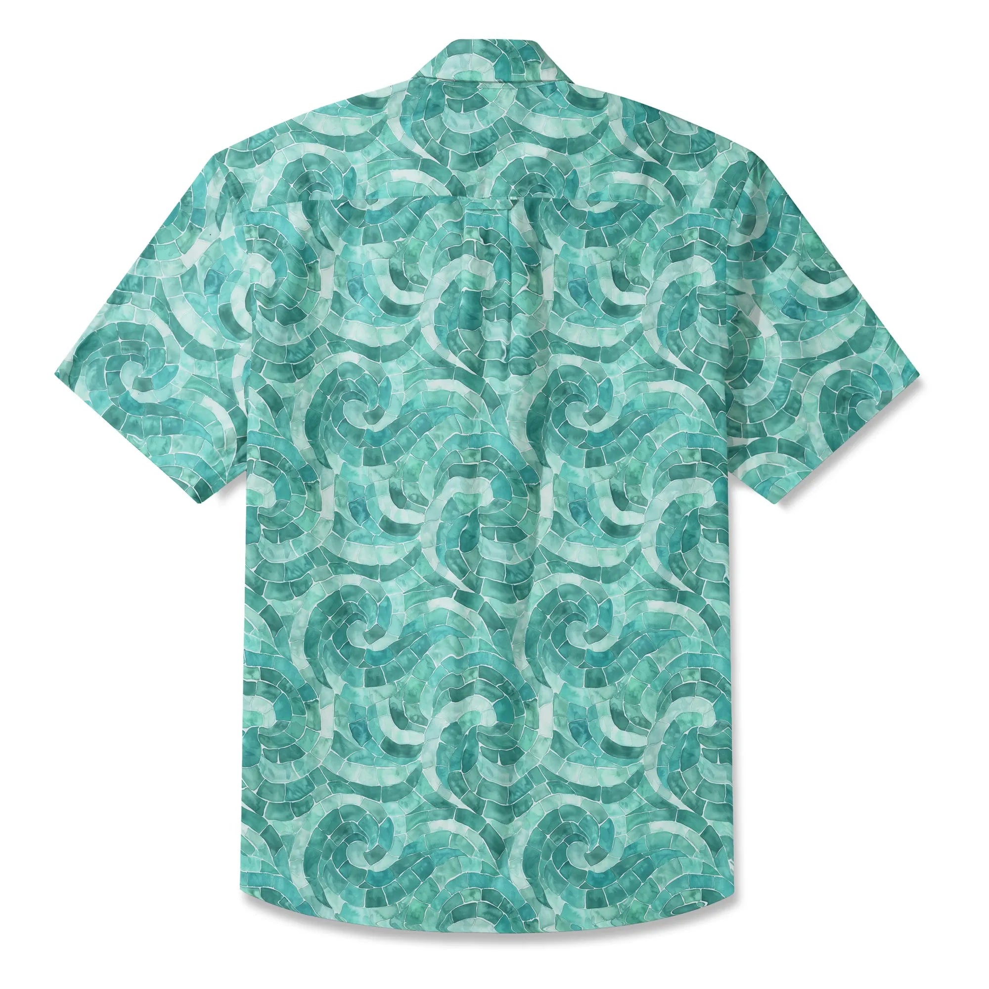 LeosWare® Men's Hawaiian Shirt Short Sleeve Button-up 100% Cotton Green Aloha Azure Seashell Whispers By Ann