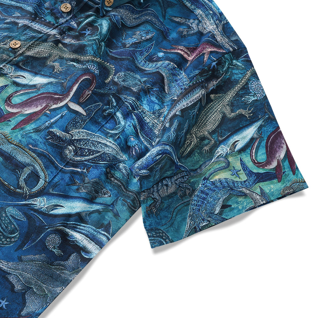 Men's Hawaiian Shirt Short Sleeve Button-down 100% Cotton Blue Aloha Ocean Dreams By Mo