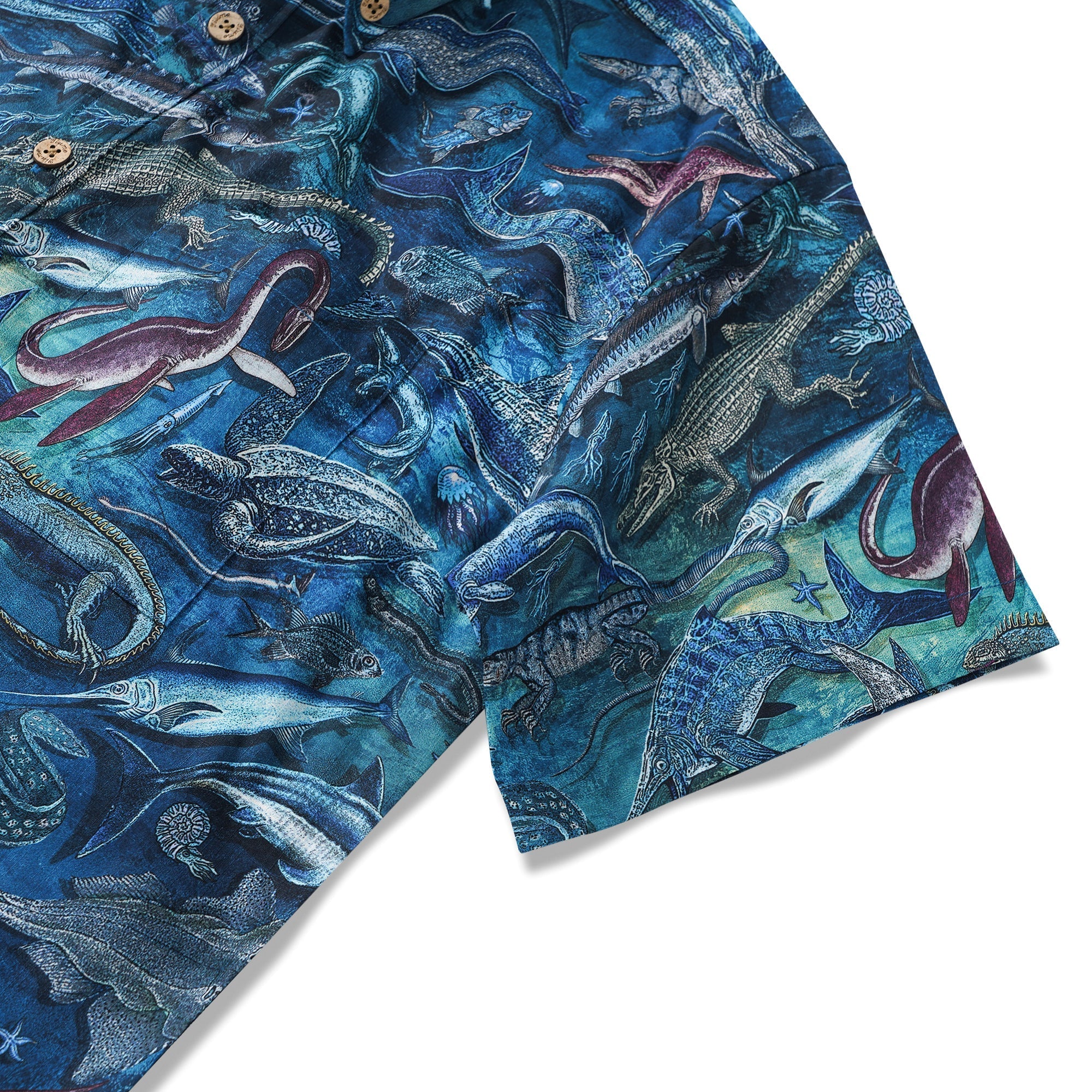 Men's Hawaiian Shirt Short Sleeve Button-down 100% Cotton Blue Aloha Ocean Dreams By Mo