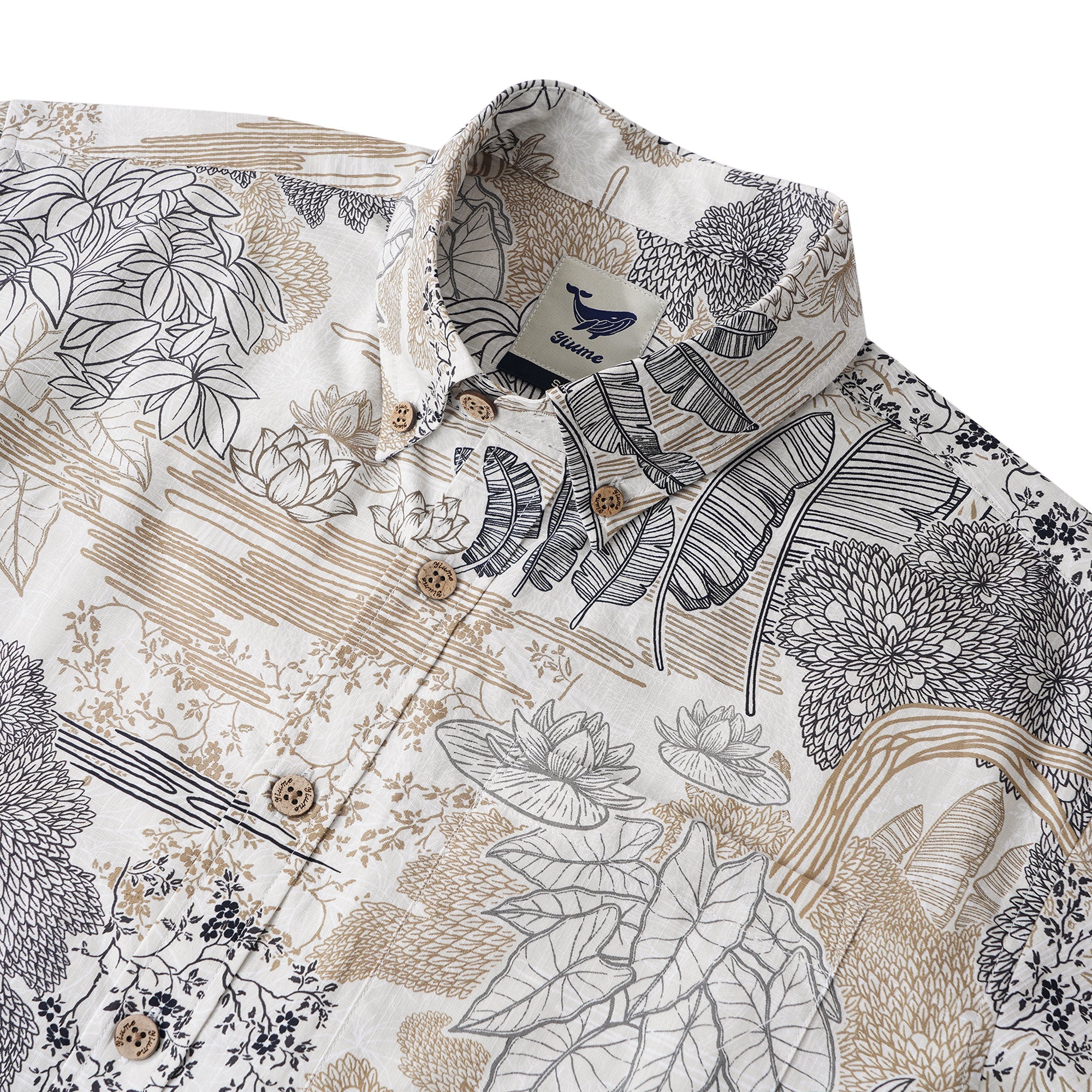 Botanical Oasis 100% Cotton Men's Short Sleeve Button-down Shirt Brown Aloha Hawaiian By Yakima