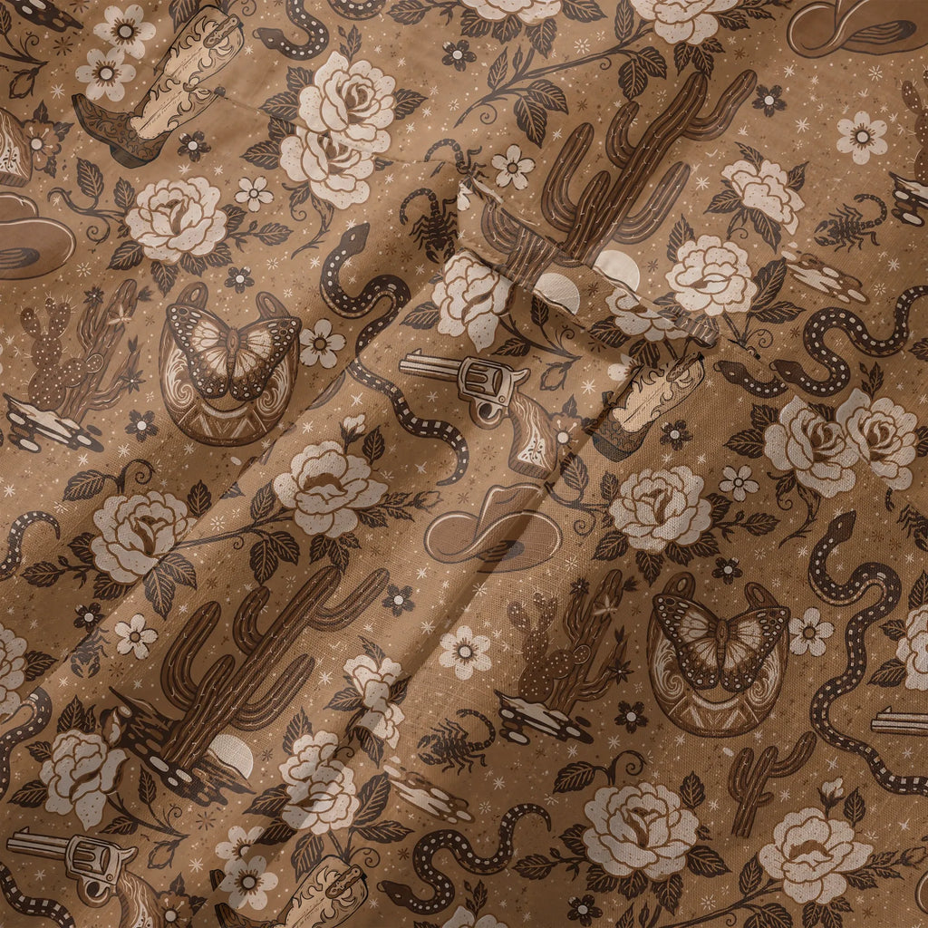 LeosWare® Men's Hawaiian Shirt Short Sleeve Button-up 100% Cotton Brown Aloha Wild West Desert Bloom By Huan Huan