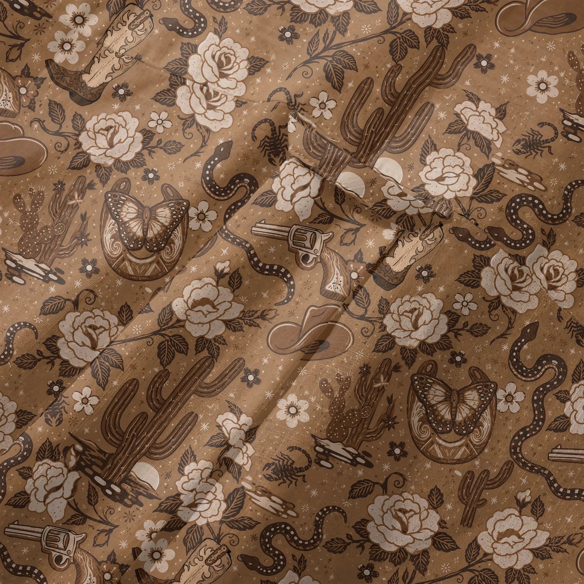 LeosWare® Men's Hawaiian Shirt Short Sleeve Button-up 100% Cotton Brown Aloha Wild West Desert Bloom By Huan Huan