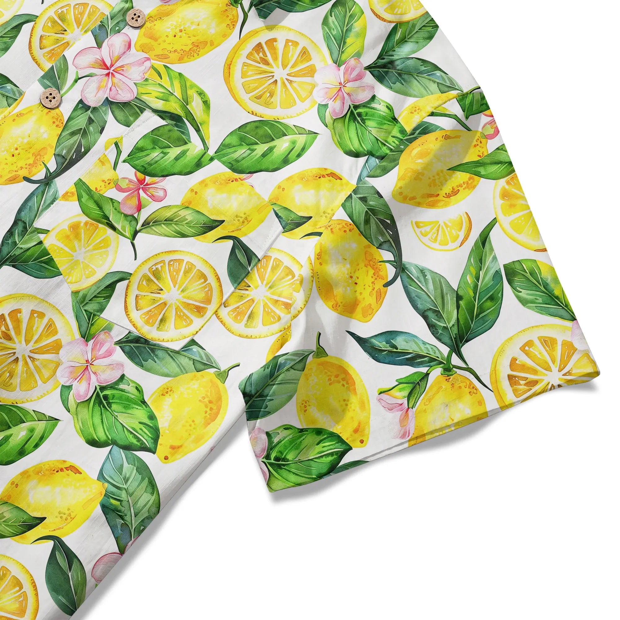 LeosWare® Men's Hawaiian Shirt Short Sleeve Button-up 100% Cotton Yellow Aloha Lemon Summer Essence By Ann