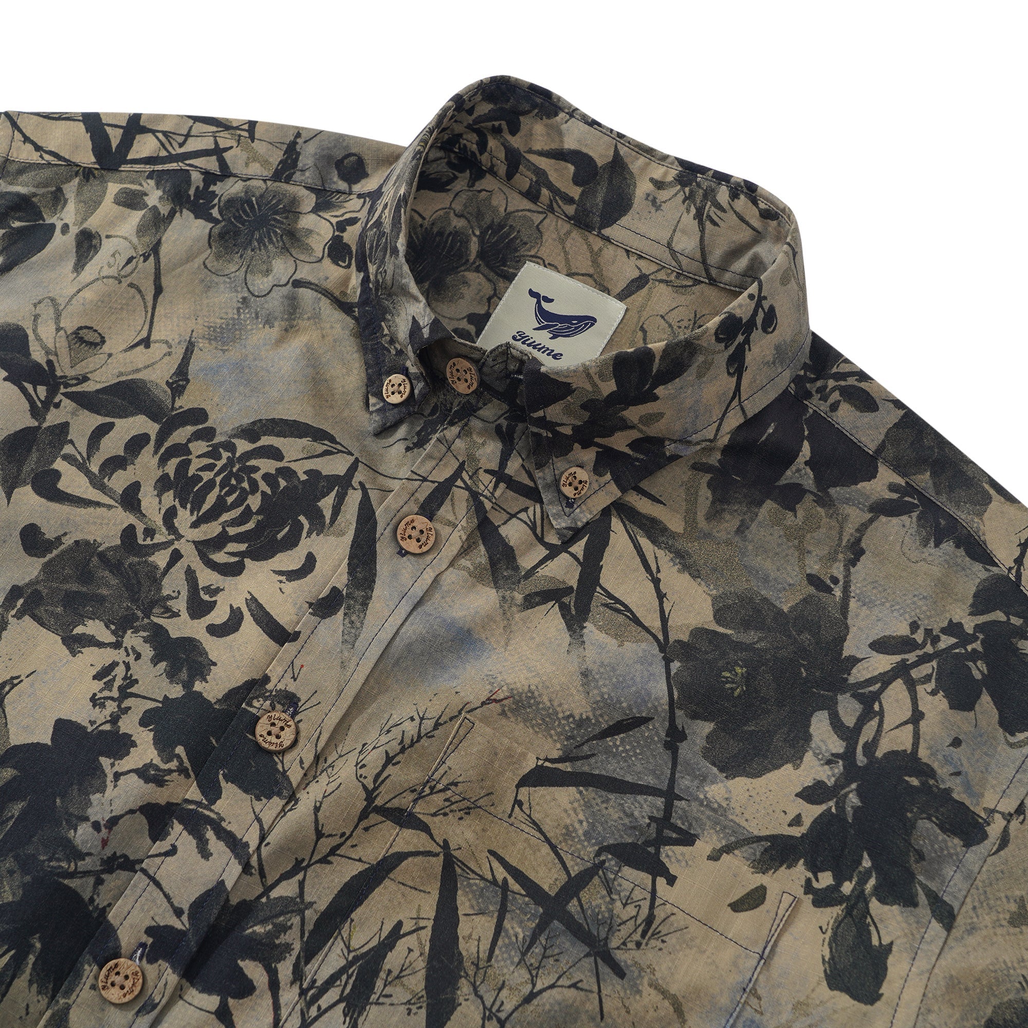 Men's Hawaiian Shirt Short Sleeve Button-down 100% Cotton Brown Aloha Shirt By Sun