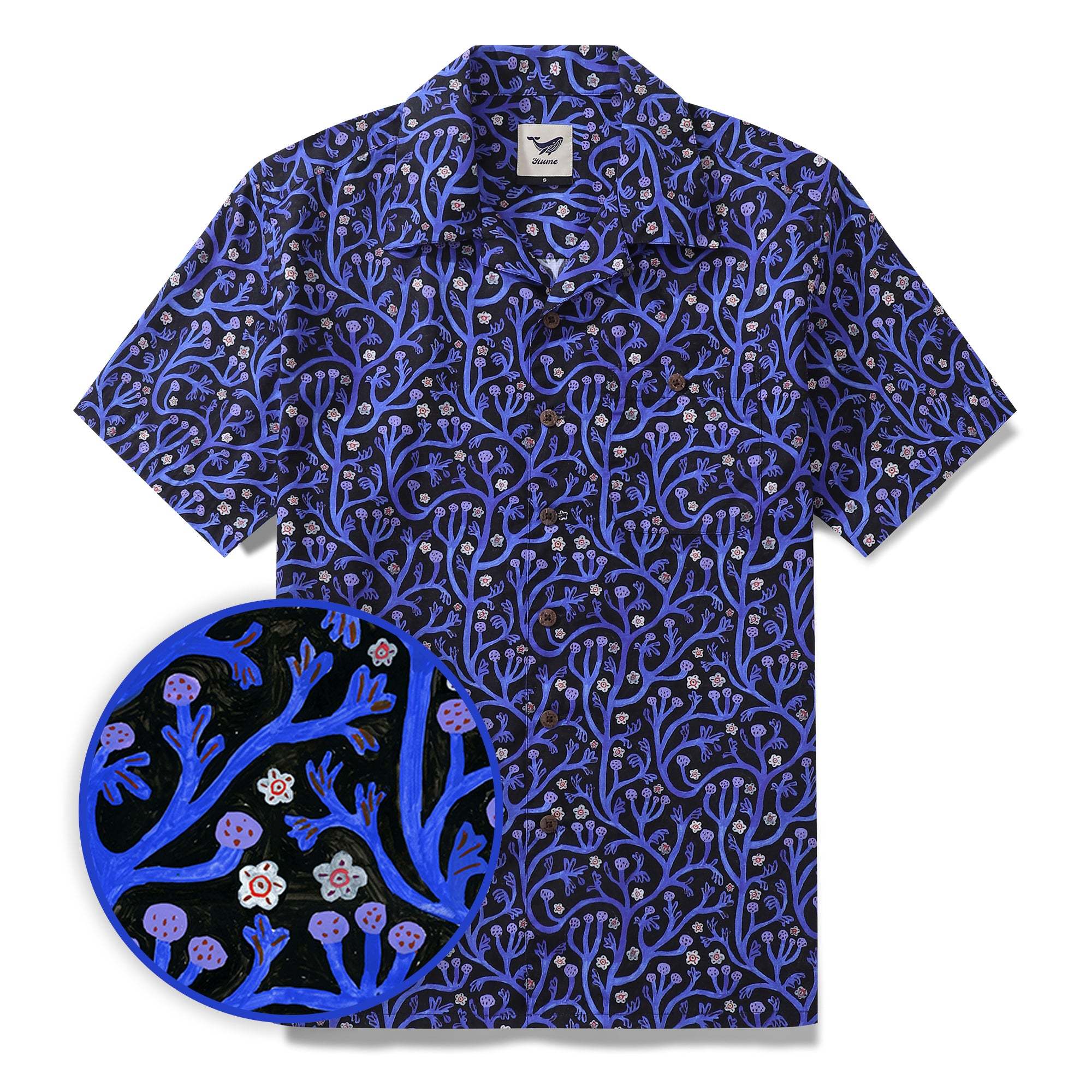 1960s Vintage Hawaiian Shirt For Men 100% Cotton Camp Collar Shirt Midnight Garden Shirt By Monika Forsberg