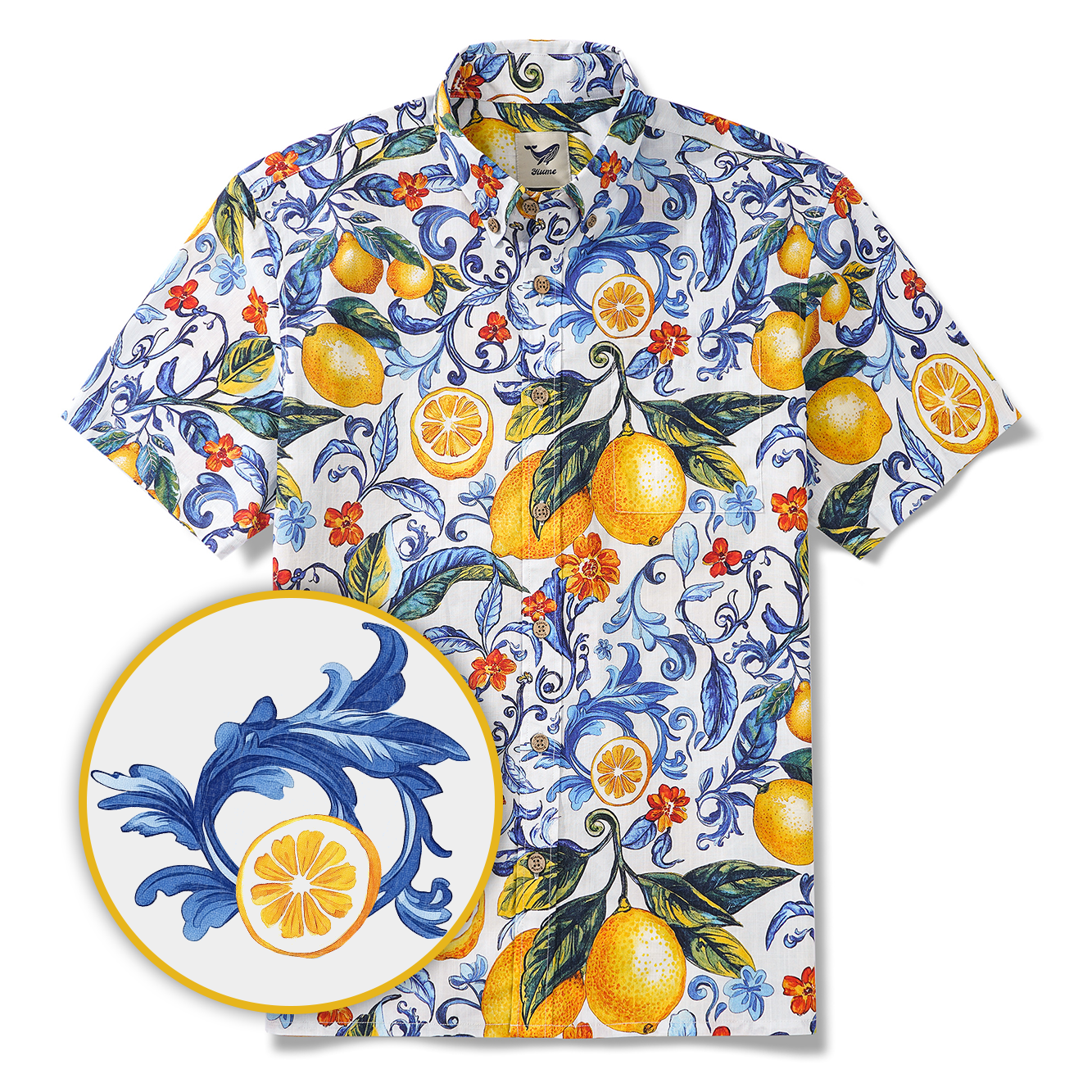 Men's Vintage Blue Hawaiian Shirt Sicily Lemon Shirt Short Sleeve Button-down Tropical Shirt By Mo