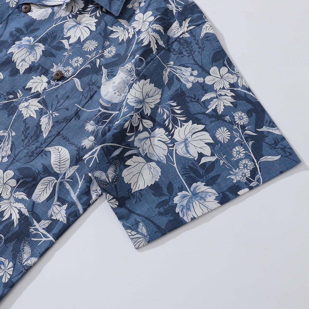 100% Cotton Hawaiian Shirt For Men Porcelain Camp Collar Shirt By Yakima