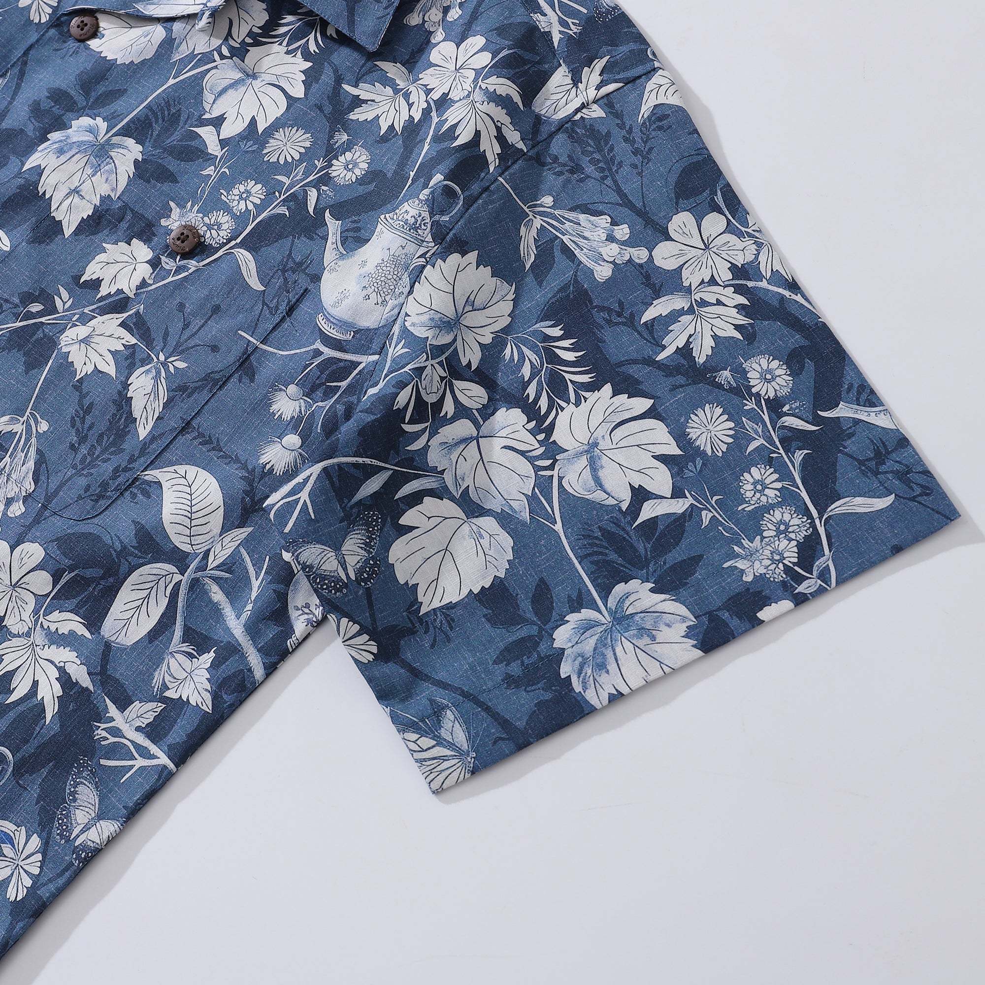 100% Cotton Hawaiian Shirt For Men Porcelain Camp Collar Shirt By Yakima