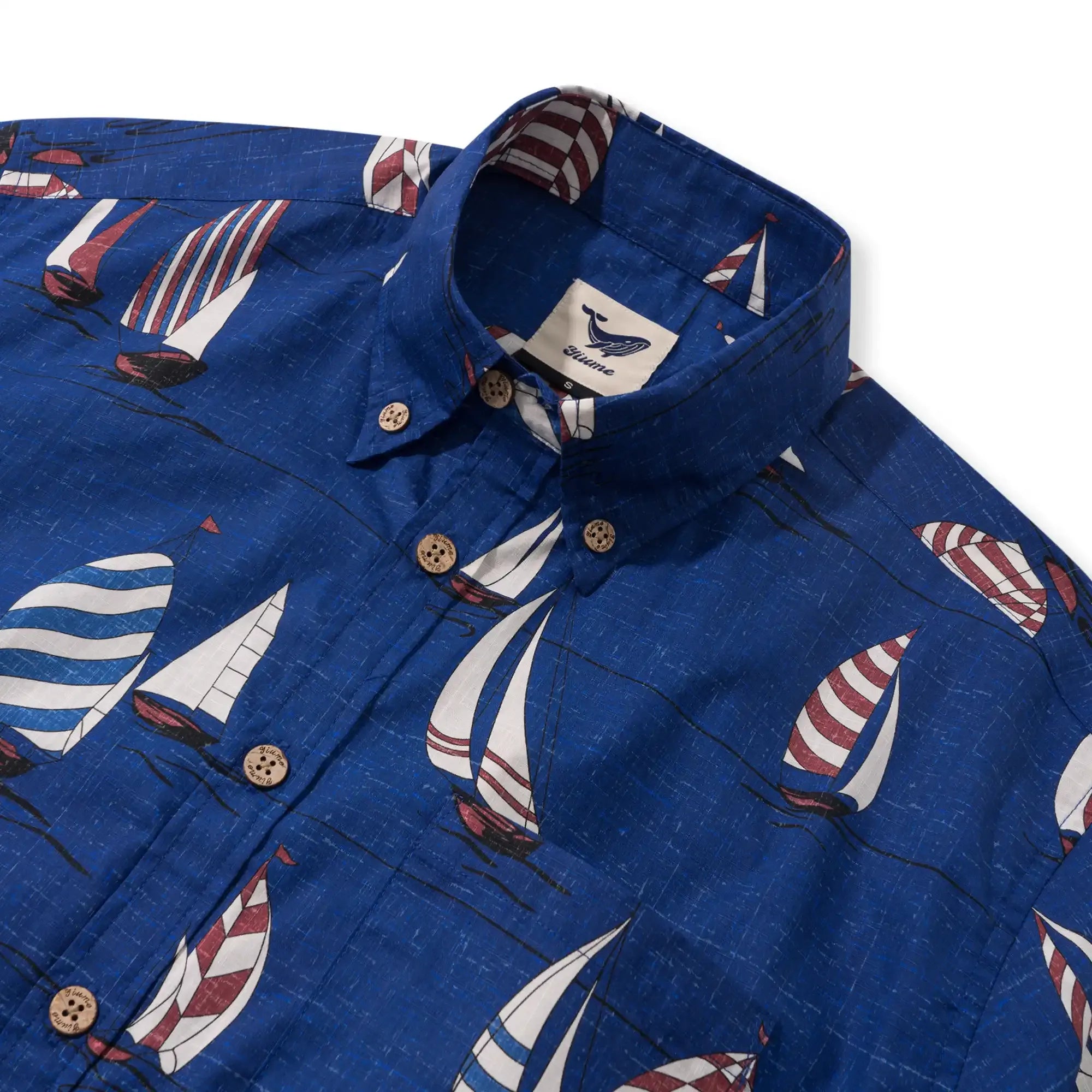 Men's Hawaiian Shirt Short Sleeve Button-down 100% Cotton Blue Aloha Sail into the Horizon By Huan huan
