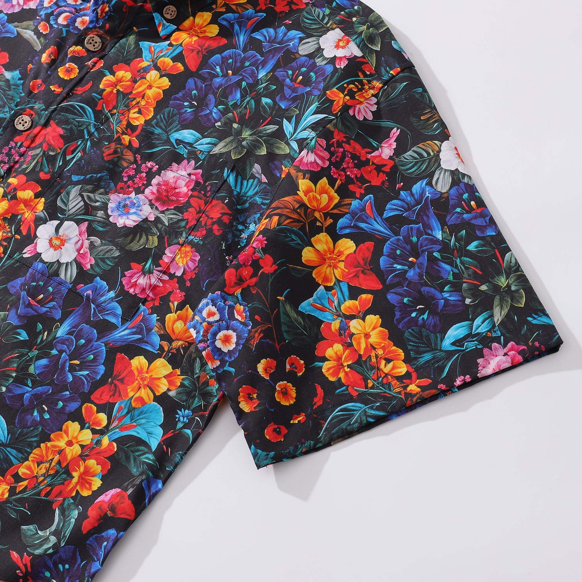 Yiume Mens Floral Hawaiian Shirt Tropical Button-down Short Sleeve 100% Cotton Shirt Colorful Garden By Seven
