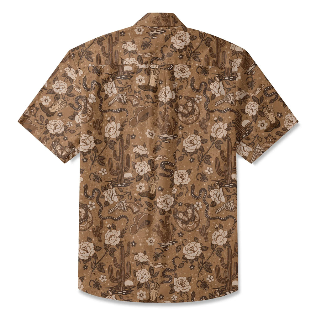 LeosWare® Men's Hawaiian Shirt Short Sleeve Button-up 100% Cotton Brown Aloha Wild West Desert Bloom By Huan Huan