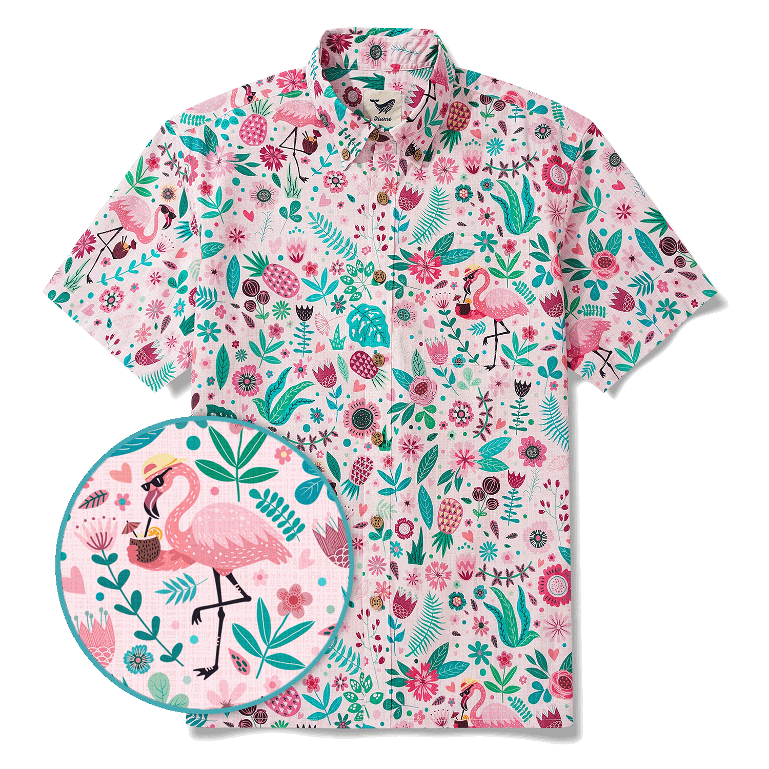 Men's Hawaiian Shirt Short Sleeve Button-down 100% Cotton Aloha Flamingo Petal Escape Flamingo By Cigar