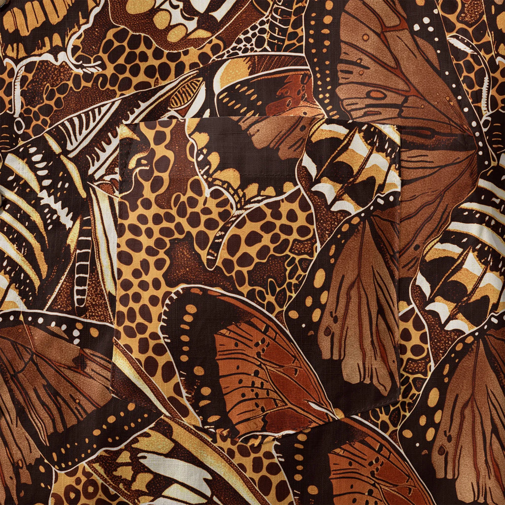 LeosWare® Men's Hawaiian Shirt Short Sleeve Button-up 100% Cotton Brown Aloha Butterfly Haven By Ann
