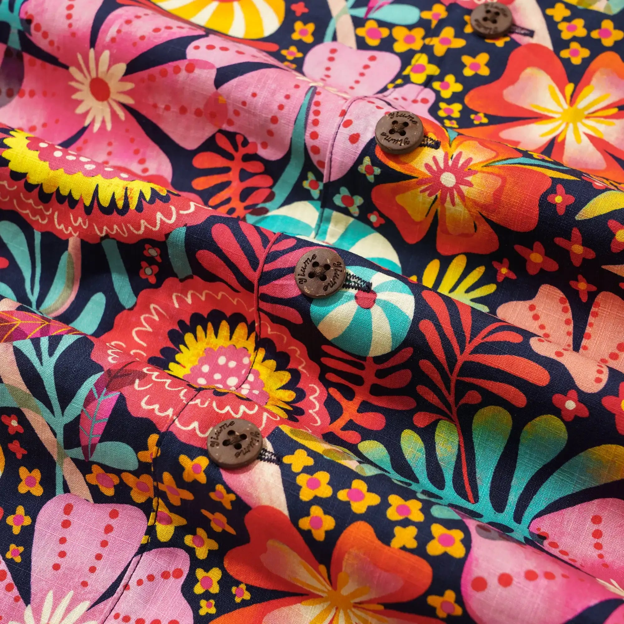 Men's Hawaiian Shirt Short Sleeve Camp Collar 100% Cotton Blue Aloha Multicolor Super Bloom By Uta Krogmann