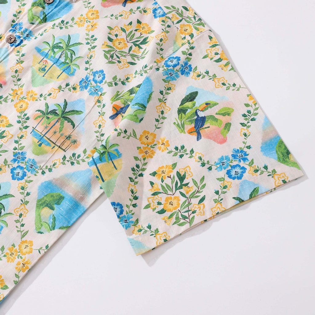 Hawaiian Shirt For Men Hawaiian Scenery Button-down Shirt Short Sleeve 100% Cotton Shirt By Sherry