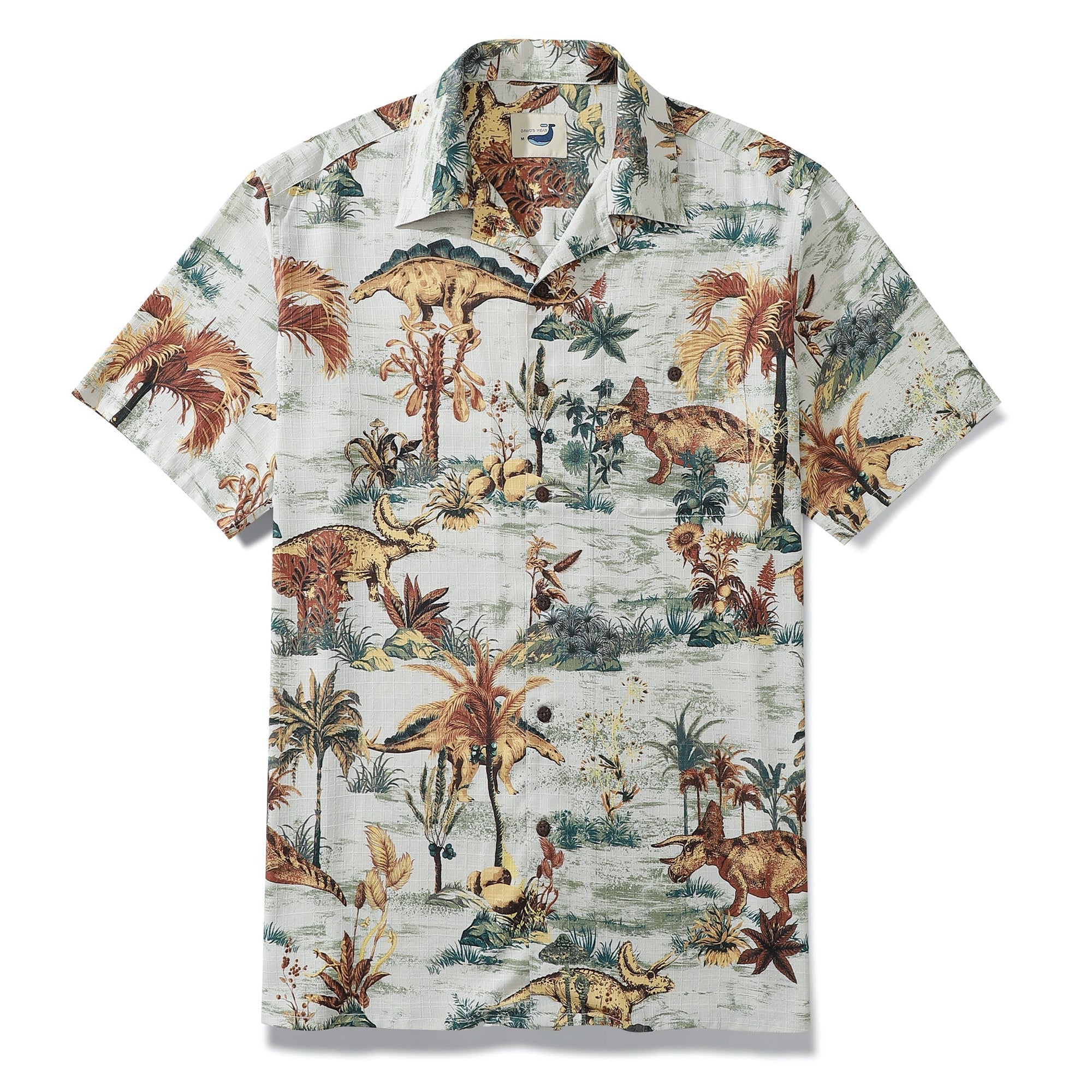 100% Silk Men's Dinosaur Shirts With Camp Collar Jurassic Dinos Park Luxurious By Sylvia