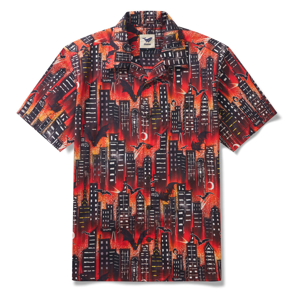 Guardian of the Night 100% Cotton Men's Short Sleeve Camp Collar Shirt Aloha Hawaiian Halloween By Sun