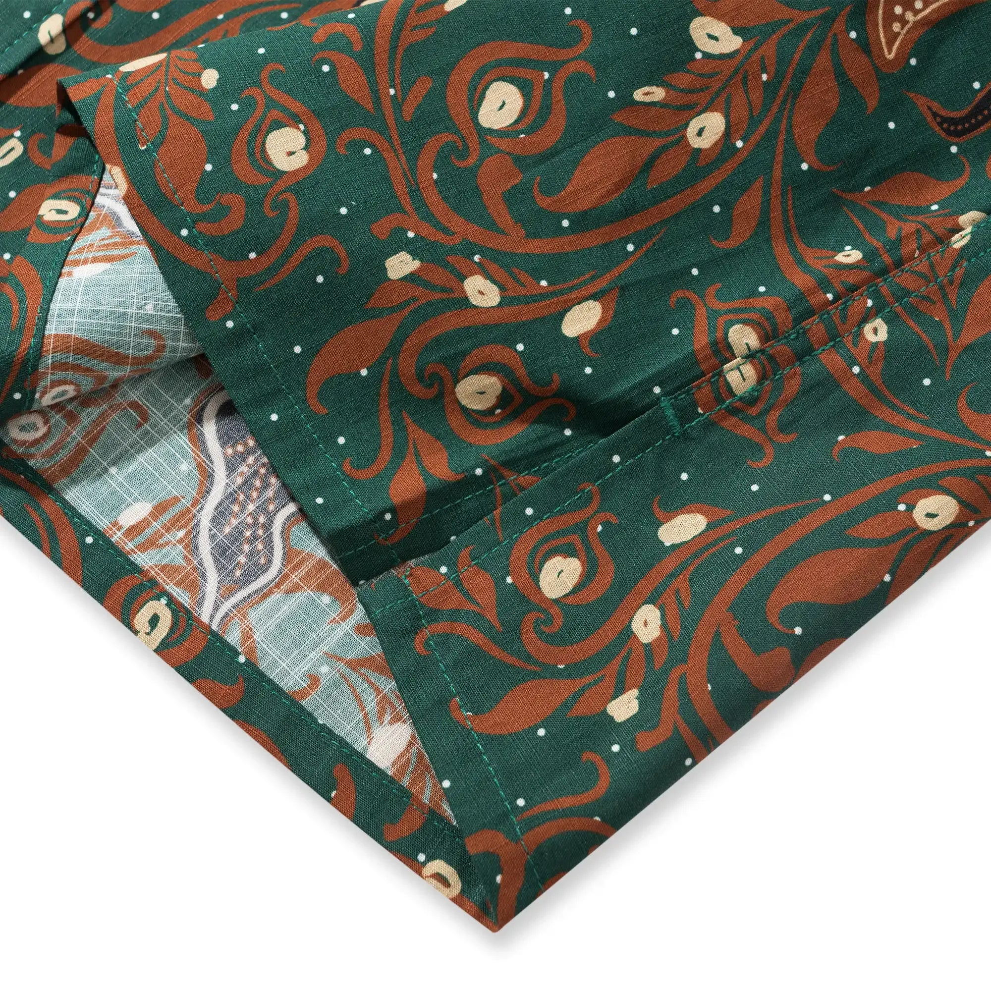 Indian Style Men's Hawaiian Shirt Short Sleeve Button-down 100% Cotton Green Aloha Phoenix Rebirth By Yana