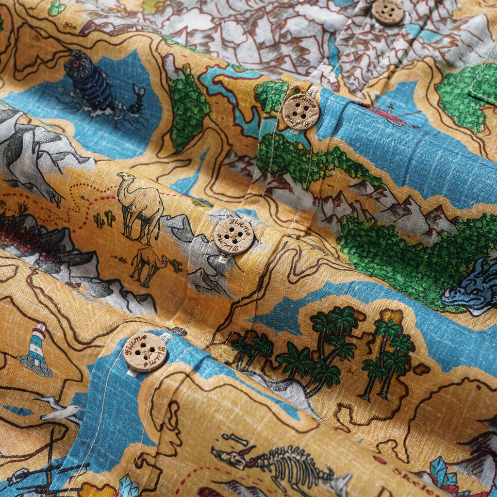 Men's Hawaiian Shirt Short Sleeve Button-down 100% Cotton Blue Aloha Enchanted World Adventure Map By Huan huan