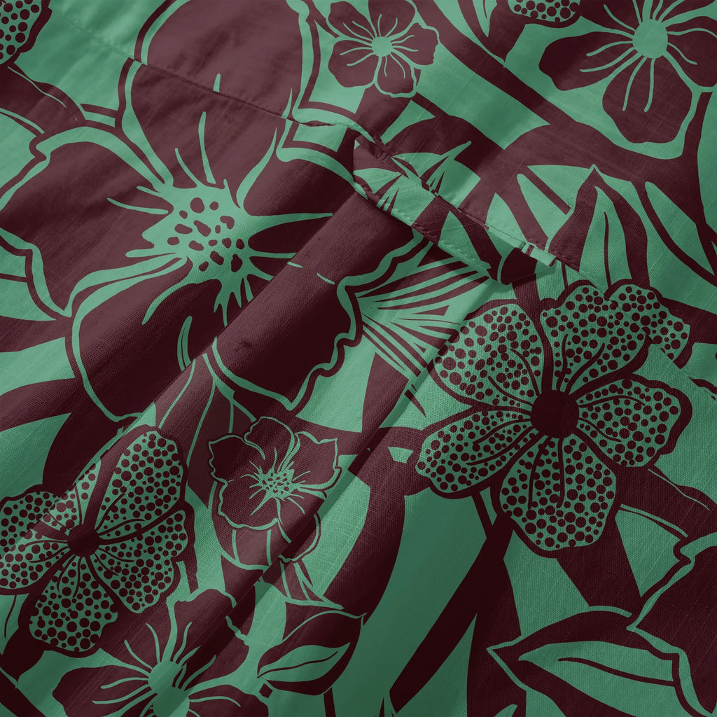 LeosWare® Men's Hawaiian Shirt Short Sleeve Button-up 100% Cotton Green Aloha Impression Of Tropical Plants By Huan huan