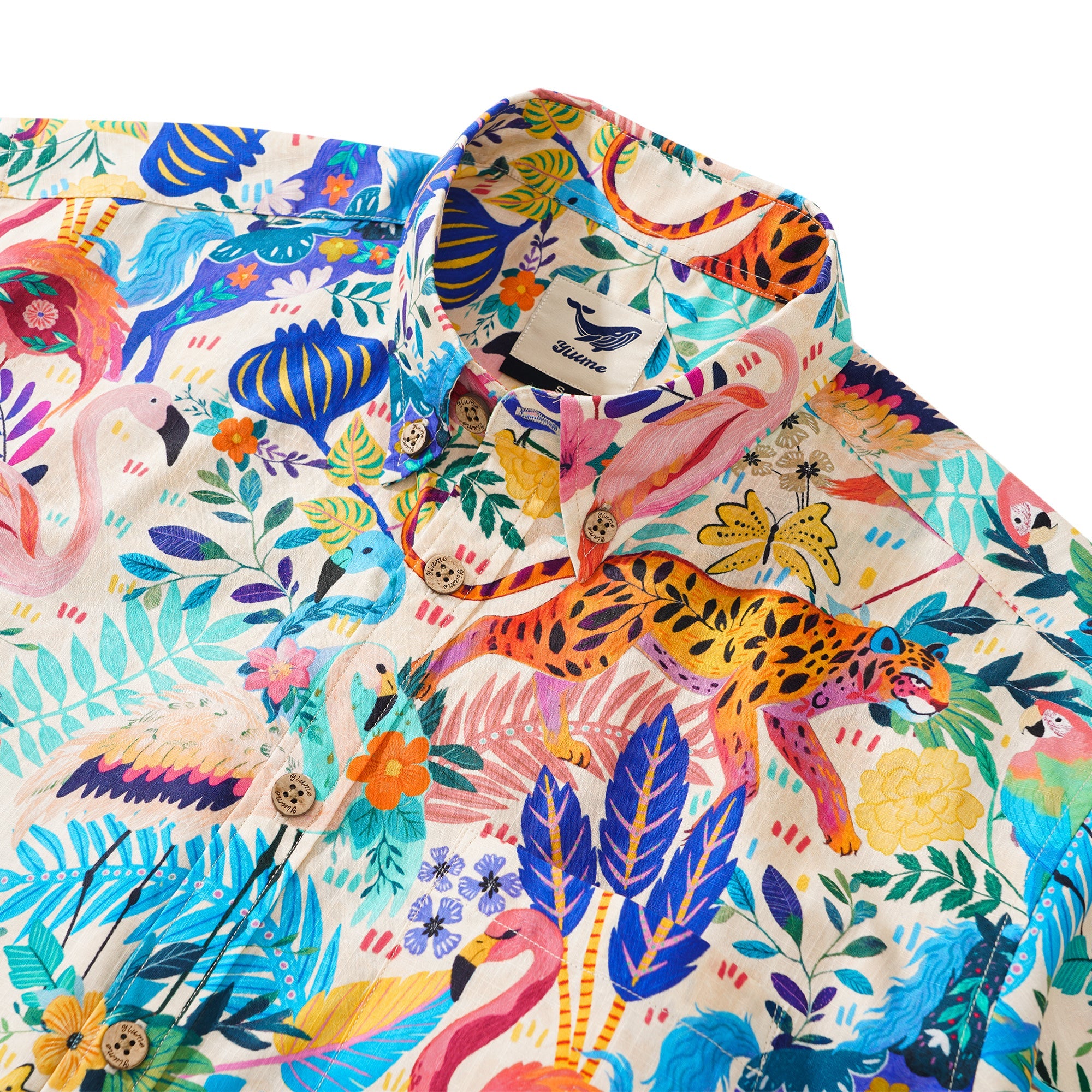 Men's Colorful Hawaiian Shirt Short Sleeve Button-down 100% Cotton Aloha Jungle Whimsy By Zeke
