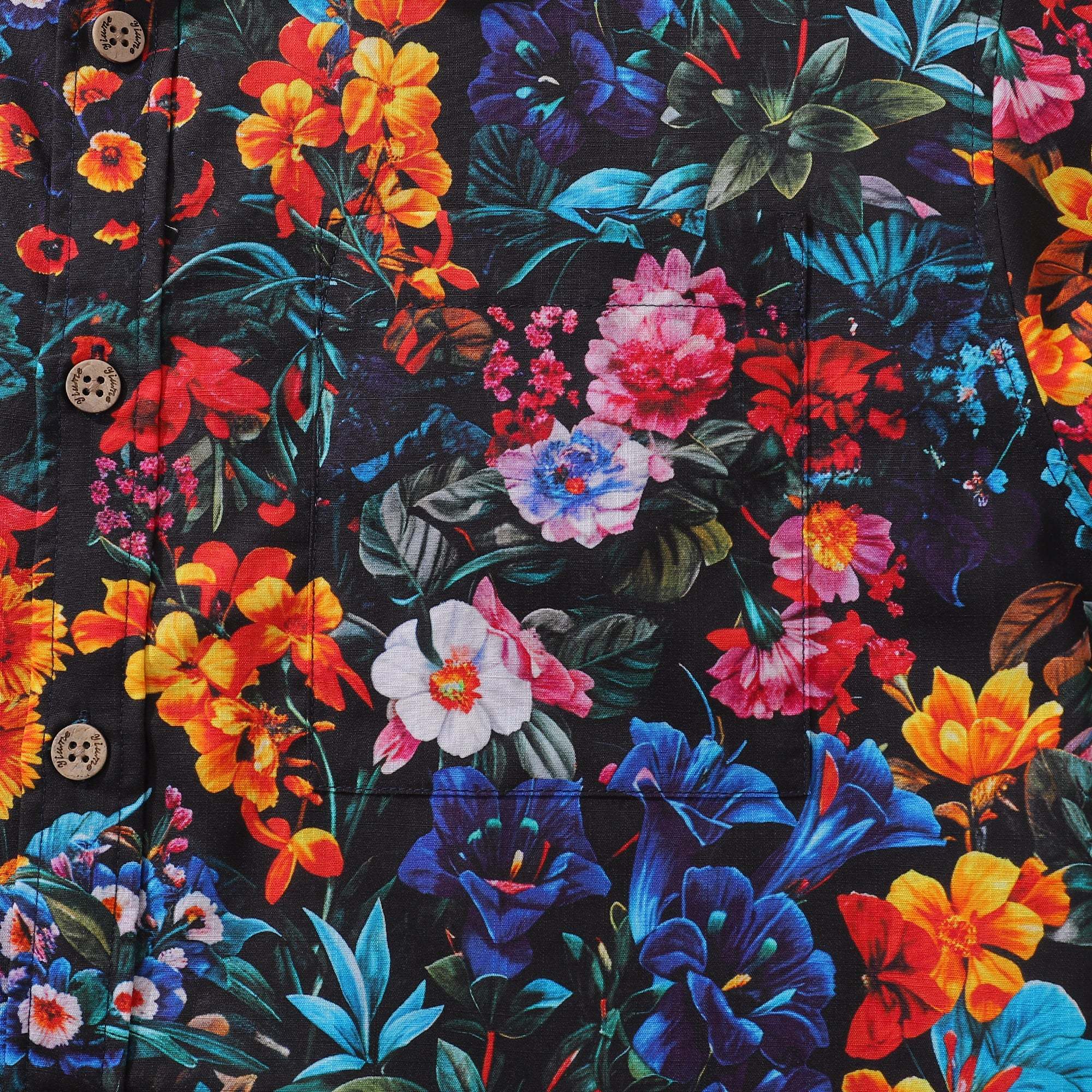 Yiume Mens Floral Hawaiian Shirt Tropical Button-down Short Sleeve 100% Cotton Shirt Colorful Garden By Seven