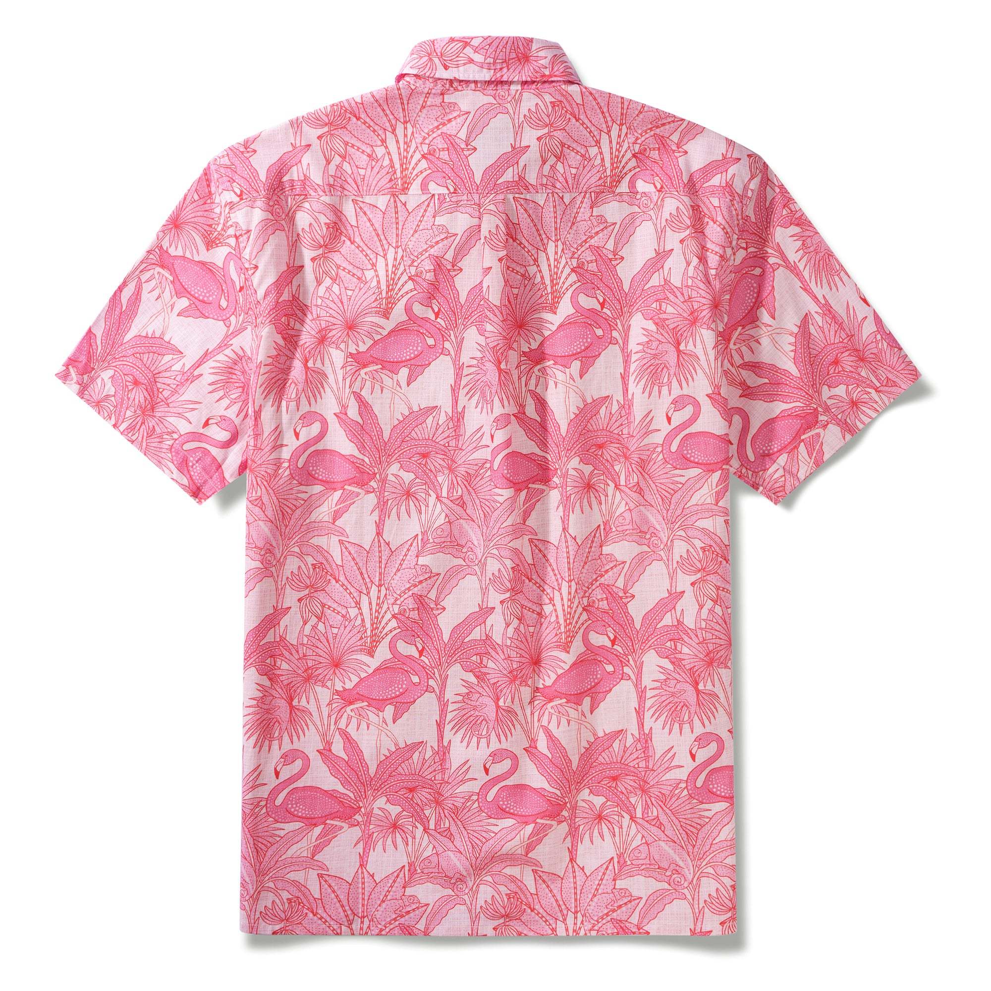 Yiume Men's Pink Hawaiian Shirt Flamingos Shirt 100% Cotton Short Sleeve Button-down Shirt Aloha Flamingos & Chameleons By House of Haricot