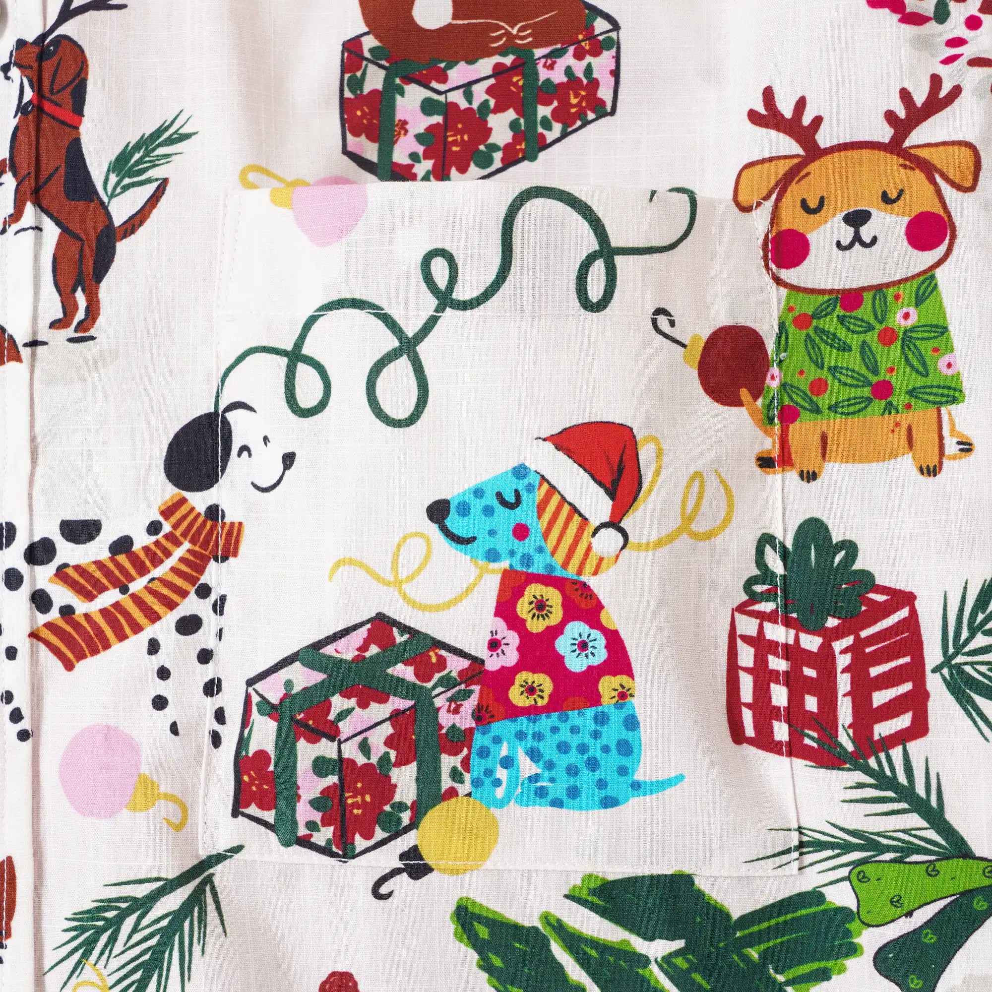 Men's Hawaiian Shirt Short Sleeve Button-down 100% Cotton Beige Aloha Christmas Pet Party By Jasper