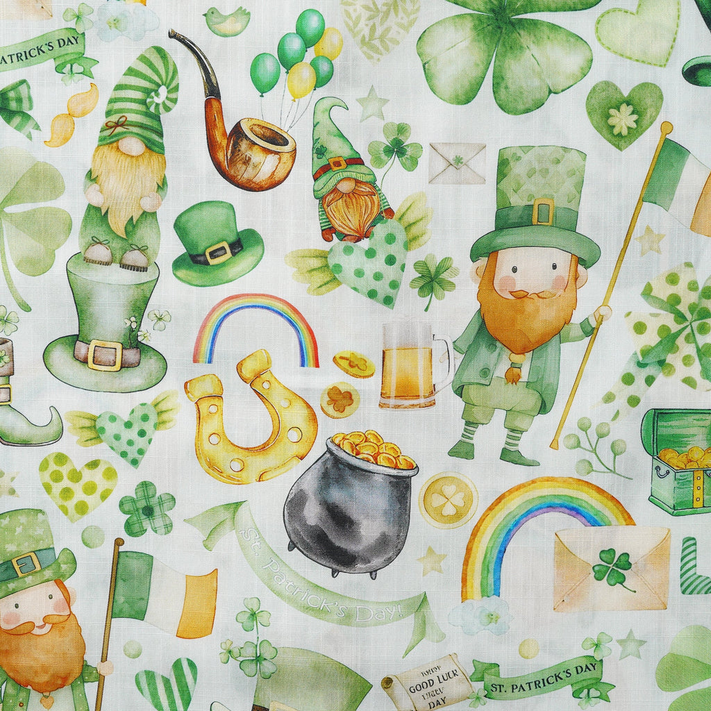 St. Patrick's Day Gift Men's Hawaiian Shirt Short Sleeve Button-down 100% Cotton Green Aloha Irish Elf Fantasia By Yana
