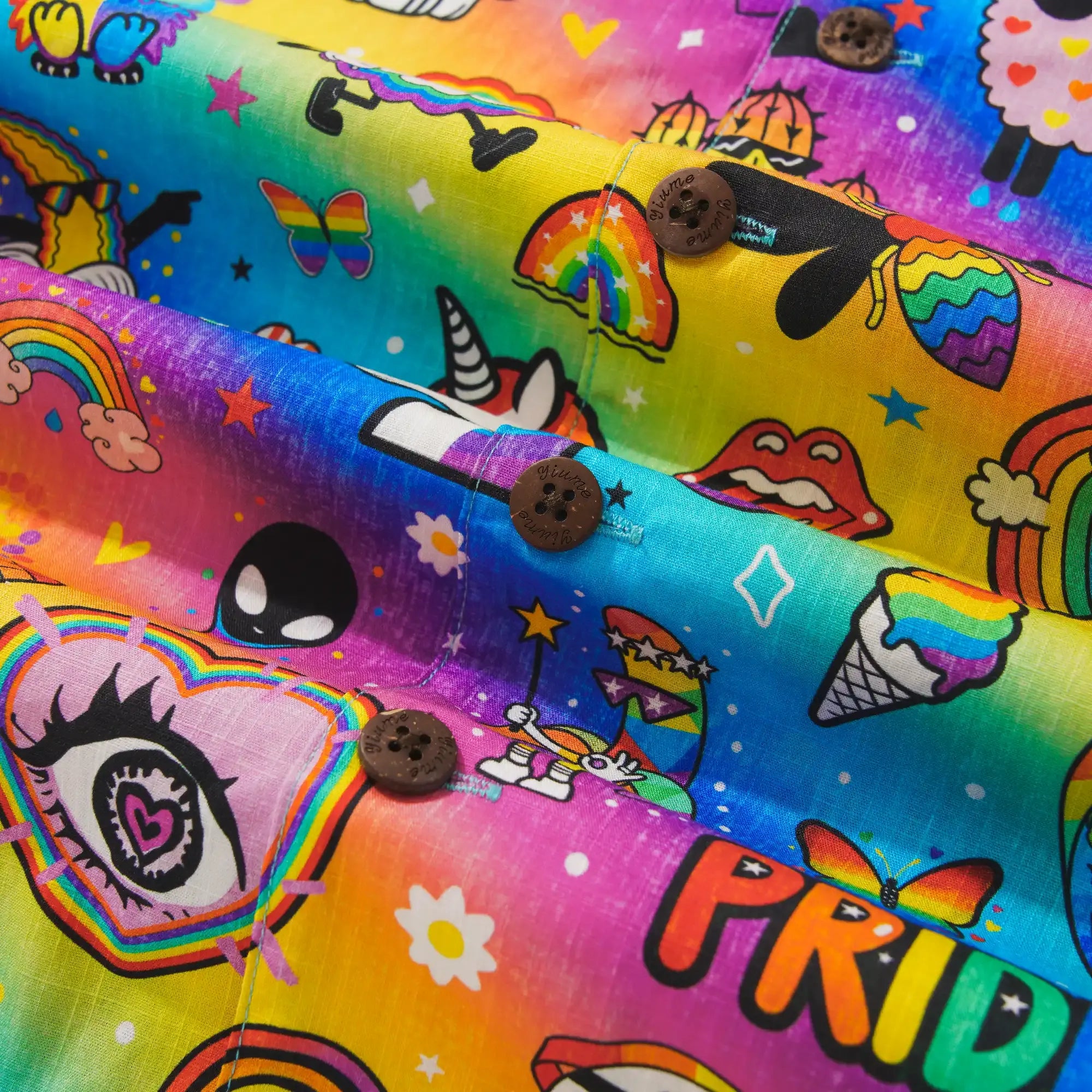 Men's Hawaiian Shirt Short Sleeve Camp Collar 100% Cotton Aloha Rainbow Pride Delight By Cigar