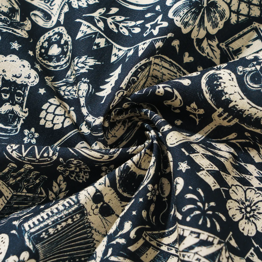 Men's Hawaiian Shirt Short Sleeve Camp Collar 100% Cotton Blue Aloha Vintage Beer Festival Cheer - Blue By Cigar