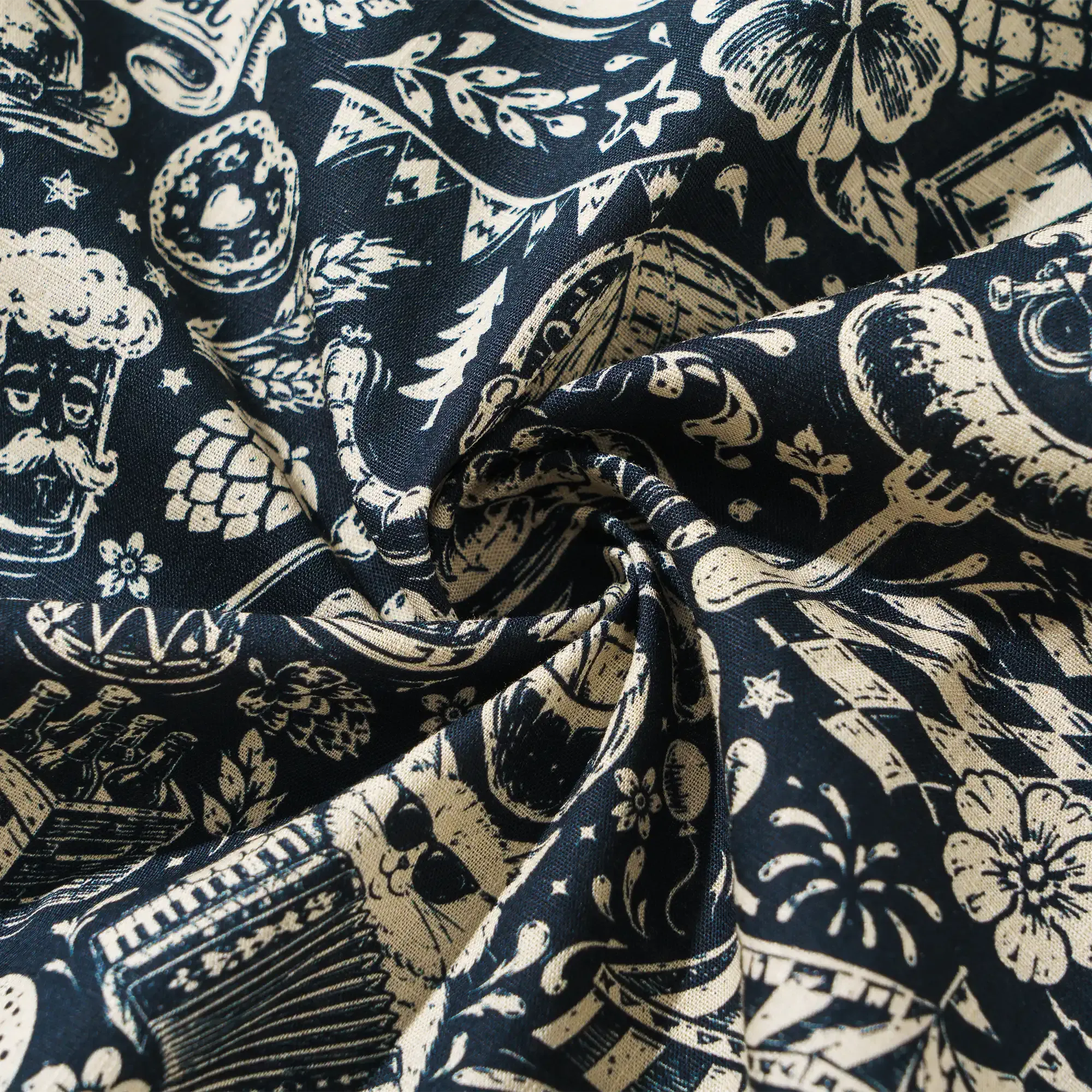 Men's Hawaiian Shirt Short Sleeve Camp Collar 100% Cotton Blue Aloha Vintage Beer Festival Cheer - Blue By Cigar