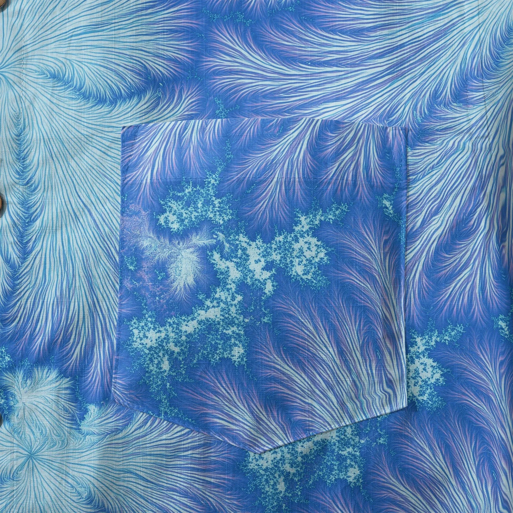 LeosWare® Men's Hawaiian Shirt Short Sleeve Button-up 100% Cotton Blue Aloha Ice Blue Feather Flame By Ann