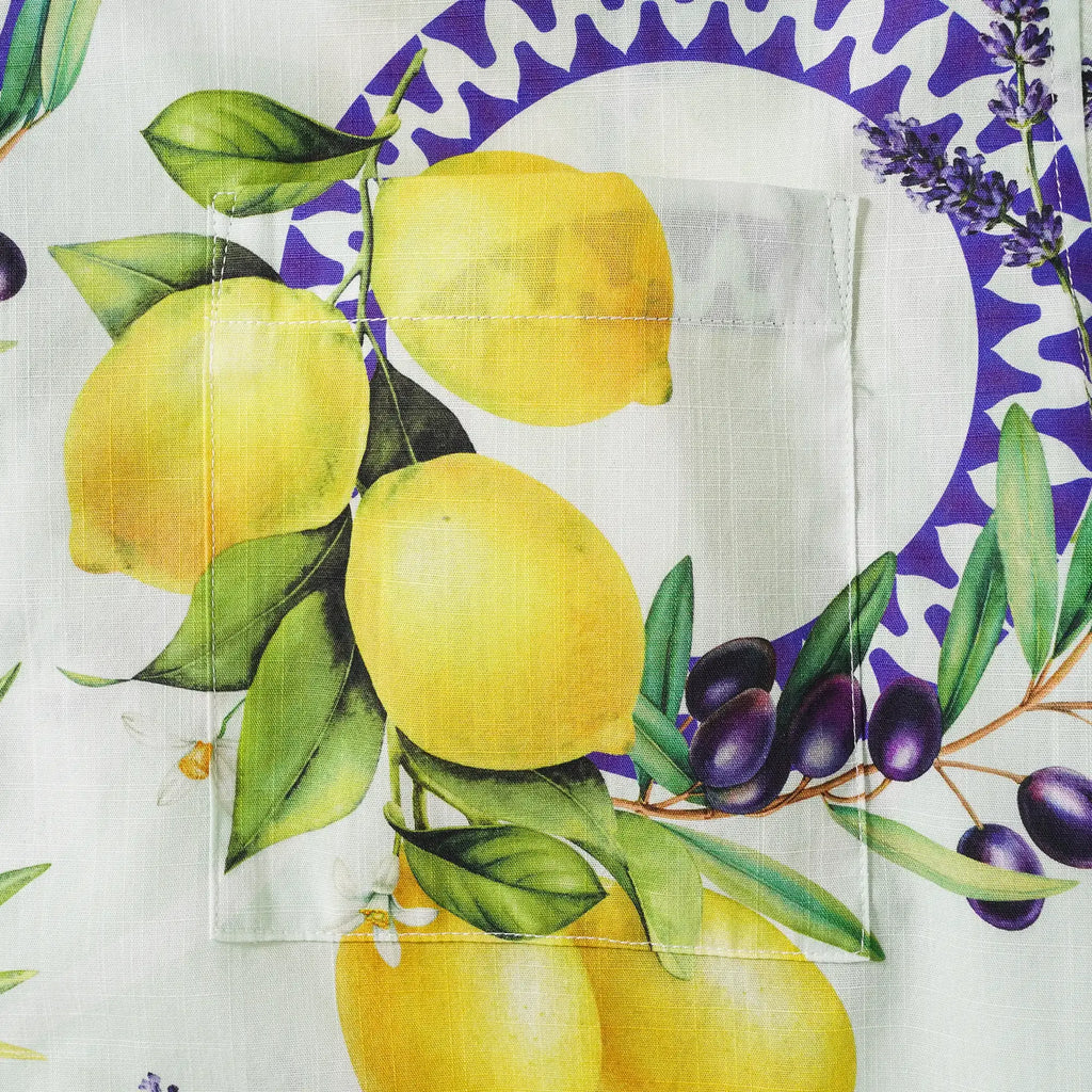 Men's Hawaiian Shirt Short Sleeve Button-down 100% Cotton Yellow Aloha Lemon, Olive, And Lavender Harmony Symphony By Huan huan