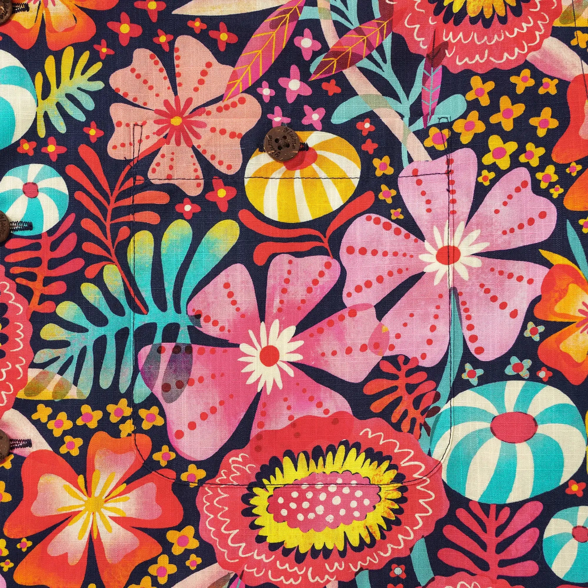 Men's Hawaiian Shirt Short Sleeve Camp Collar 100% Cotton Blue Aloha Multicolor Super Bloom By Uta Krogmann