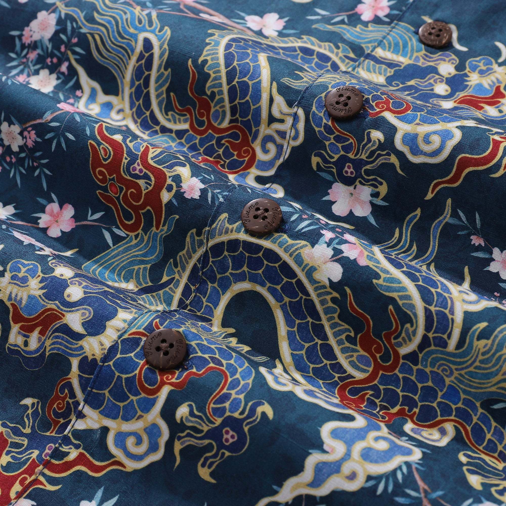 Hawaiian Shirt For Men Dragon Shirt Floral Rhythm Print Shirt Camp Collar 100% Cotton Dragon's Floral Rhythm By Mo