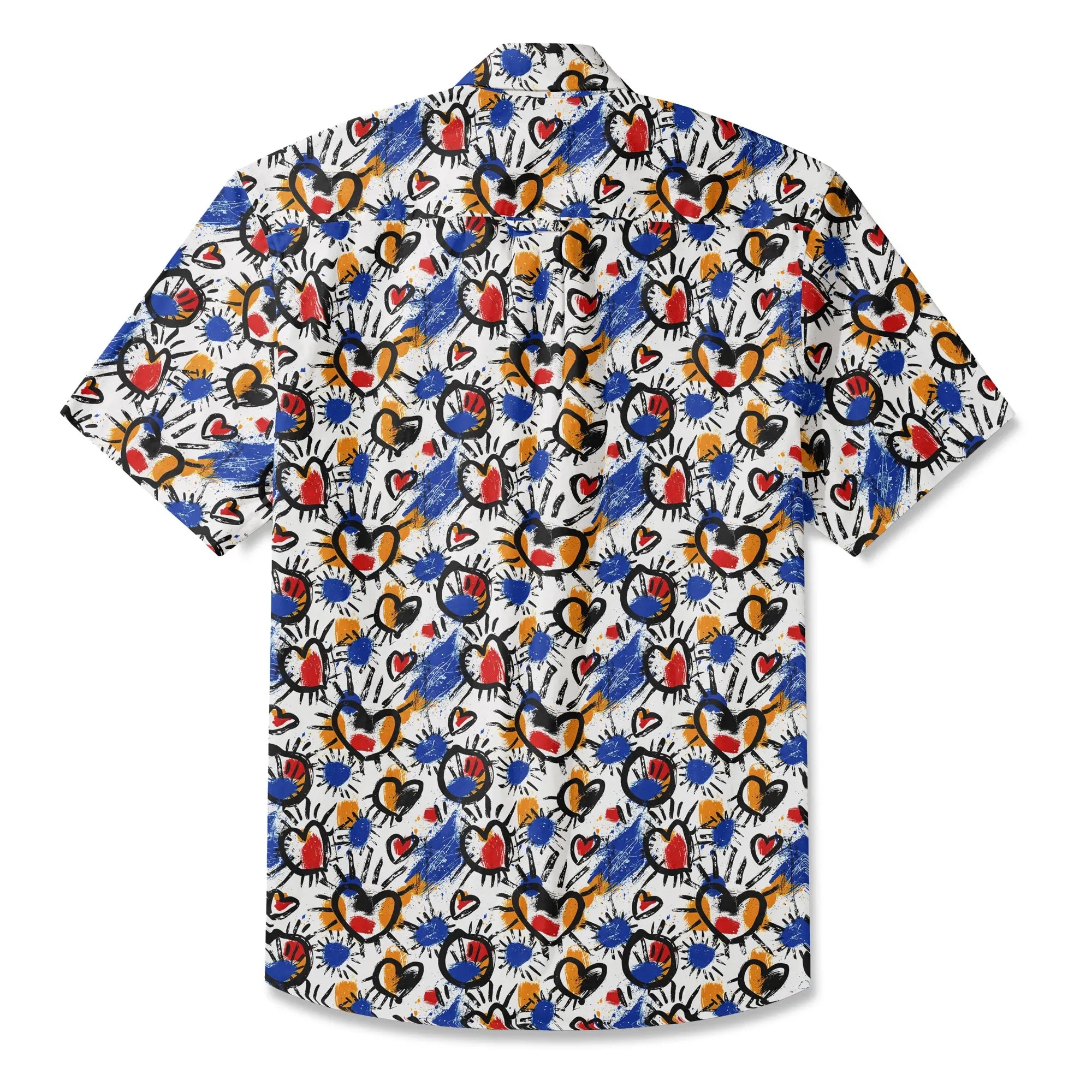 LeosWare® Men's Hawaiian Shirt Short Sleeve Button-up 100% Cotton White Aloha Color Clash Heart Mango By Ann