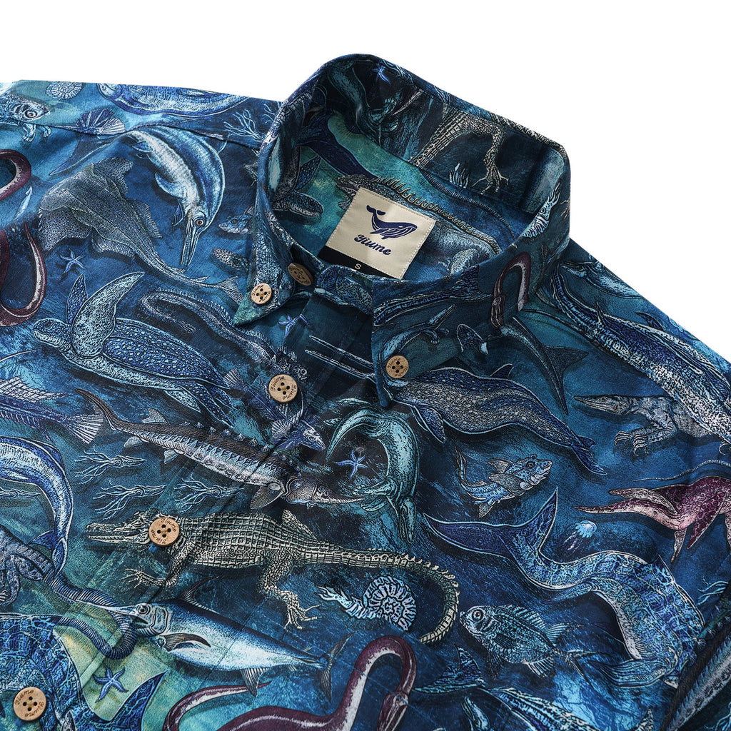 Men's Hawaiian Shirt Short Sleeve Button-down 100% Cotton Blue Aloha Ocean Dreams By Mo