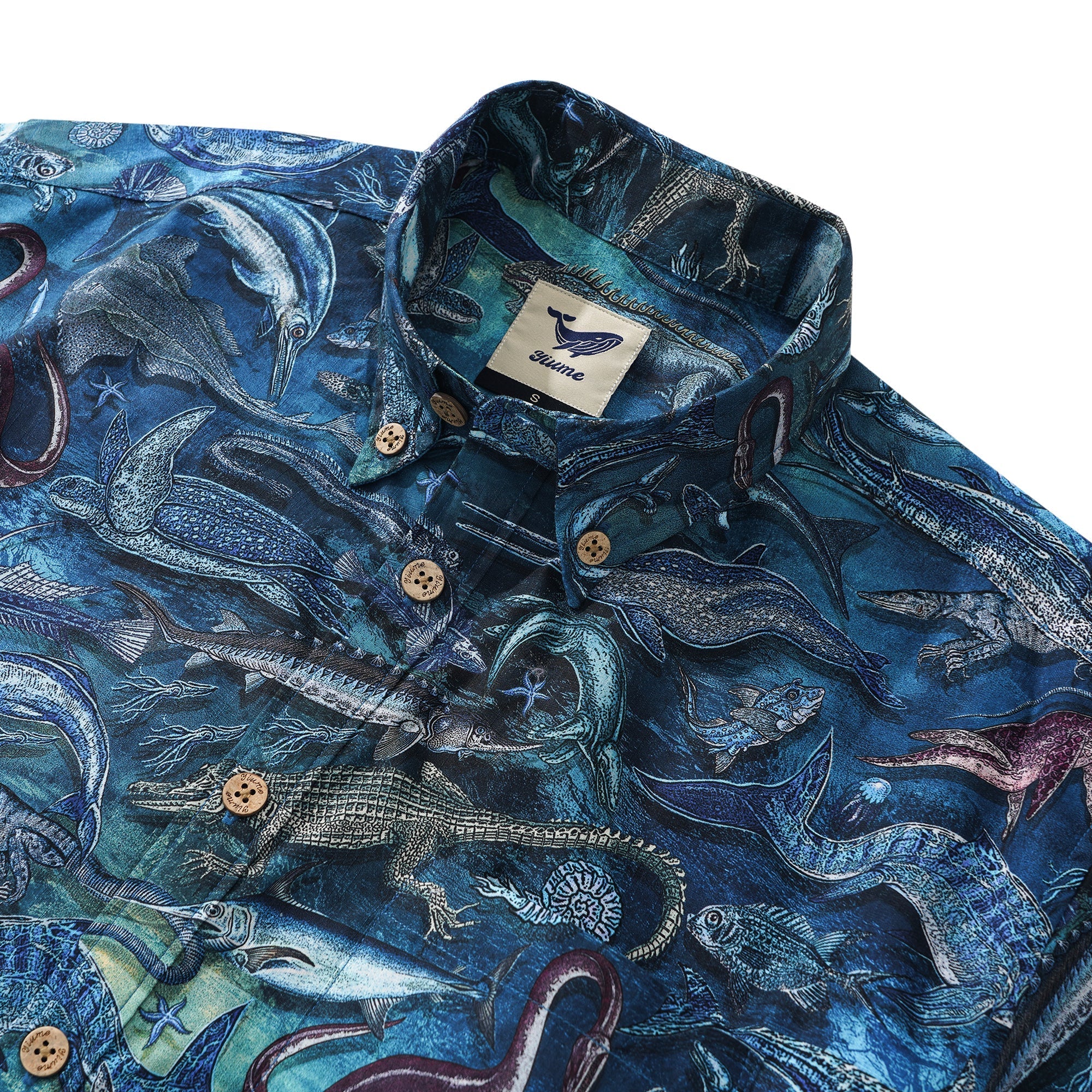 Men's Hawaiian Shirt Short Sleeve Button-down 100% Cotton Blue Aloha Ocean Dreams By Mo