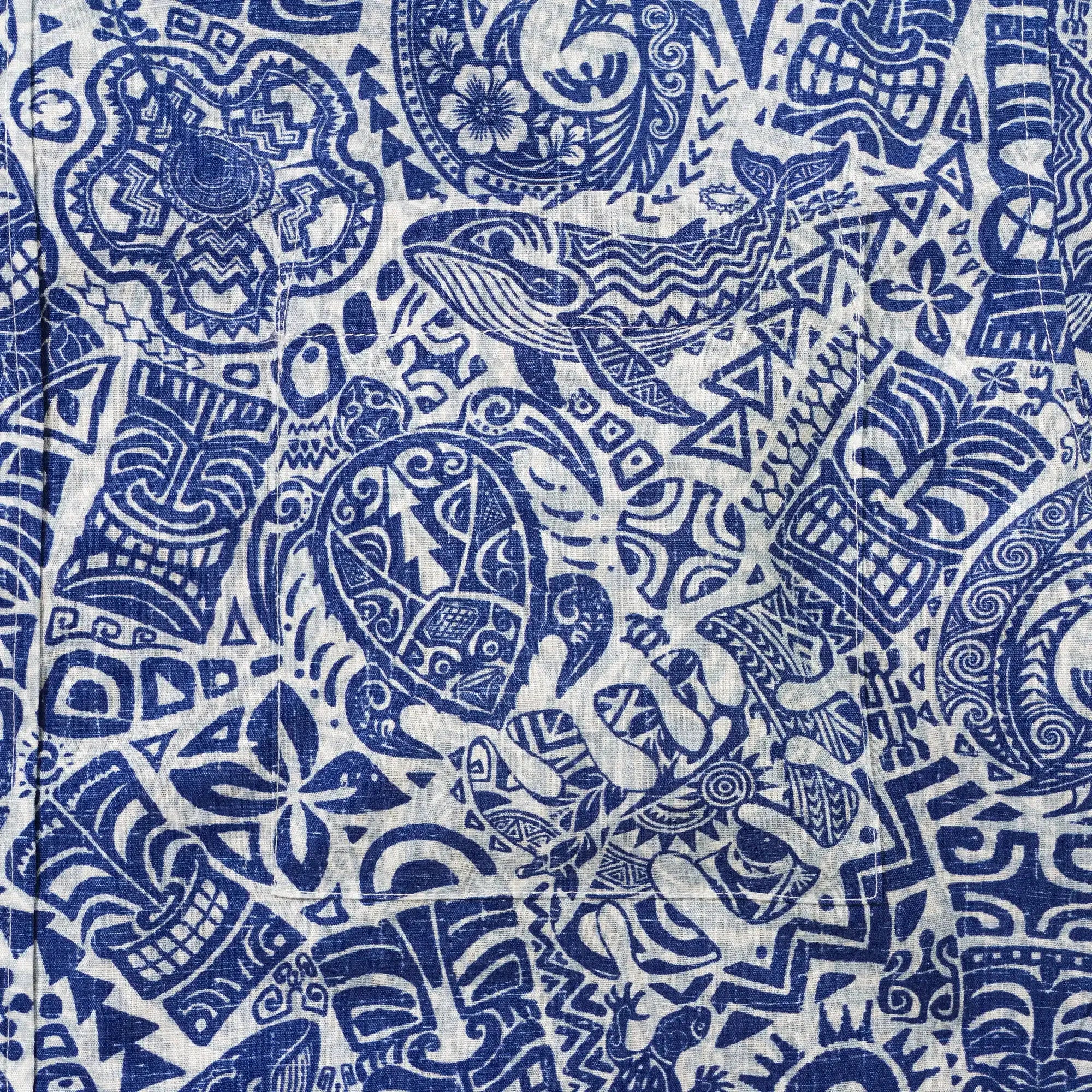 Men's Hawaiian Shirt Short Sleeve Button-down 100% Cotton Blue Aloha Tiki Retro Totem By Cigar