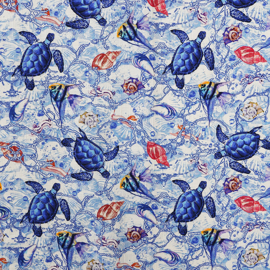 Men's Hawaiian Shirt Short Sleeve Camp Collar 100% Silk Blue Aloha A Sea Turtle's Odyssey By Sun