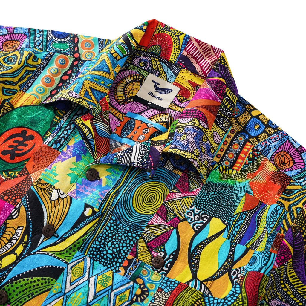 Men's Hawaiian Shirt African Print Shirt 100% Cotton Short Sleeve Camp Collar Aloha Savanna Rhythm By Mo
